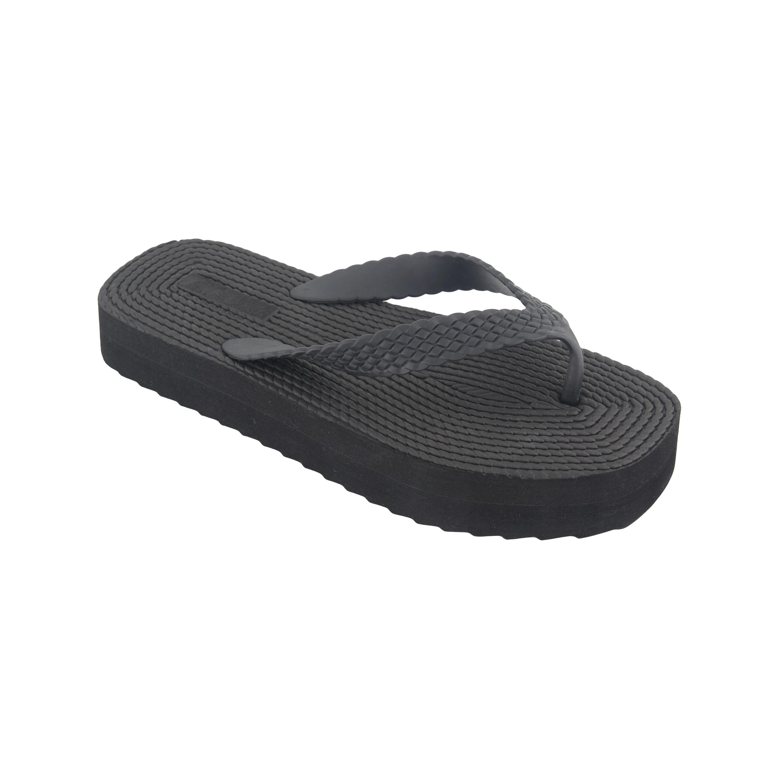 1 Textured Platform Thongs Black, 1 of 3