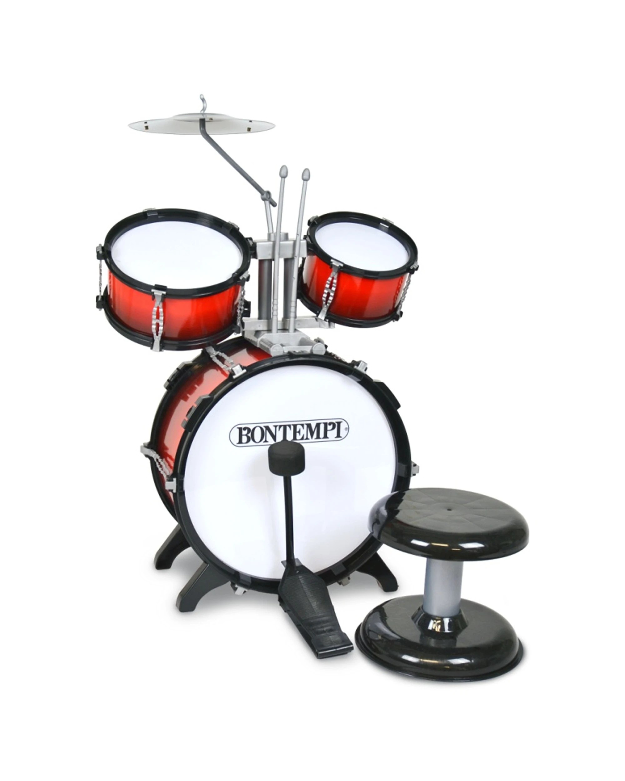 1 Bontempi Drum Set Diameter With 2 Side Drums Cymbal And Stool 330mm - Multi, 1 of 3