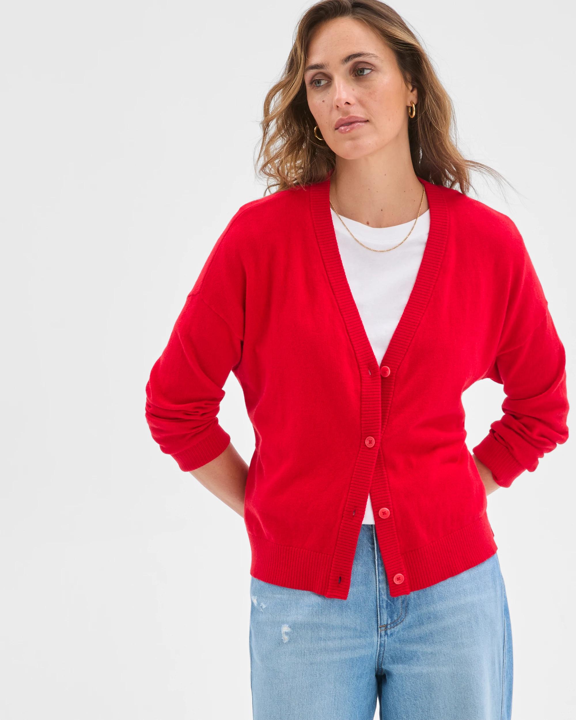 4 Target Woman Cotton Cashmere V-Neck Knit Cardigan TRUE RED, 4 of 6