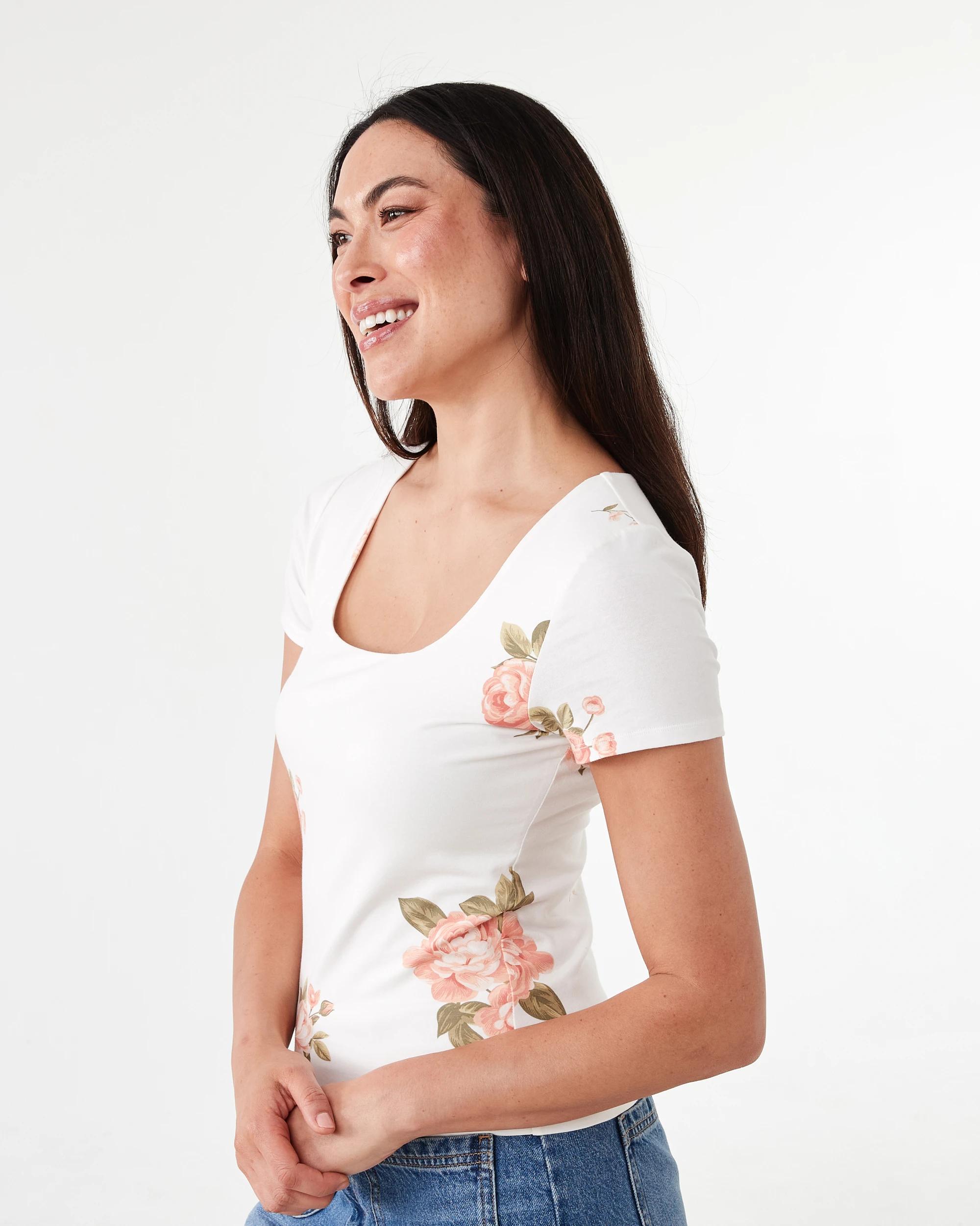 2 Short Sleeve Square Neck T-shirt Roses, 2 of 5