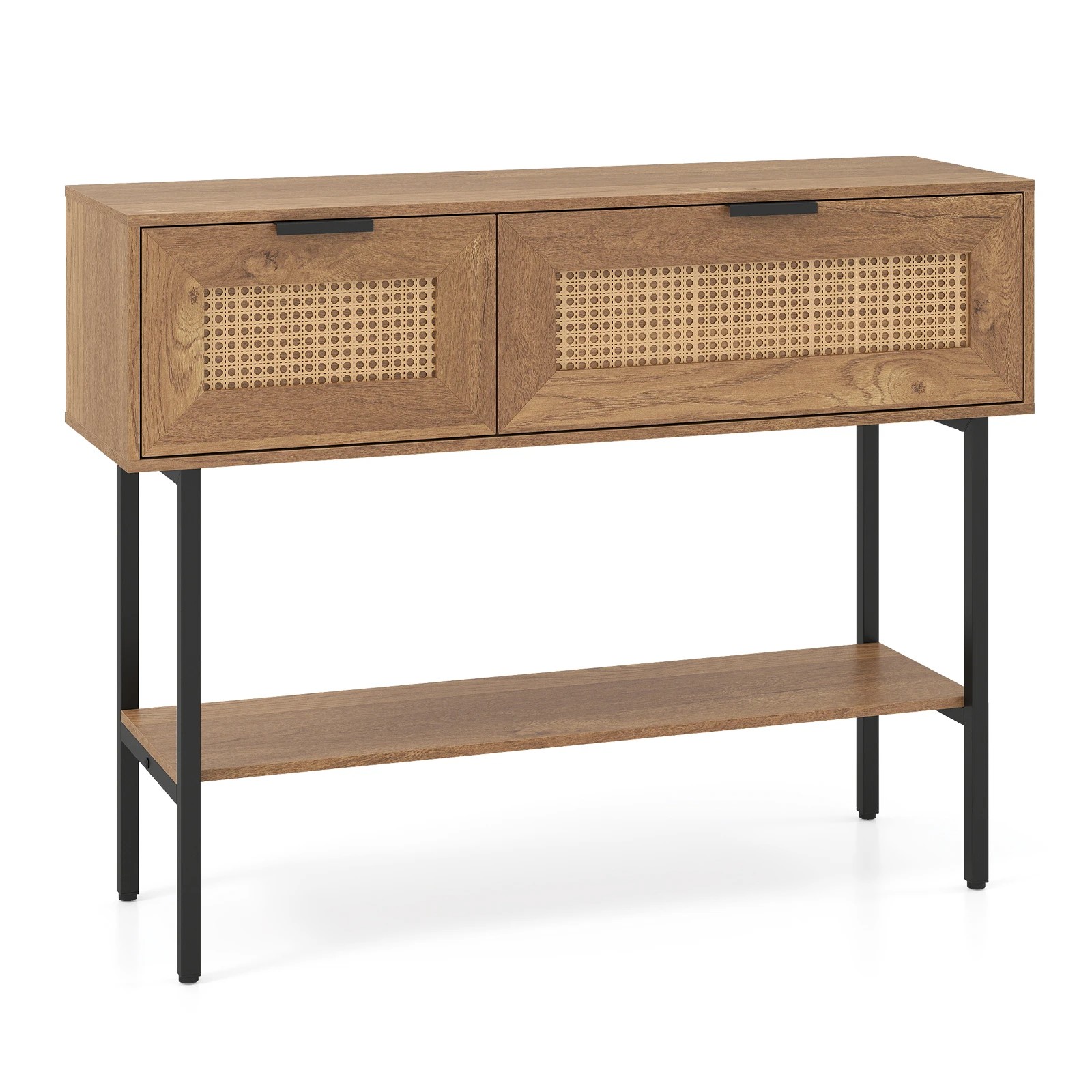 1 Costway Rattan Console Table w/Flip Doors Boho Sofa Side Table - Natural, 1 of 5