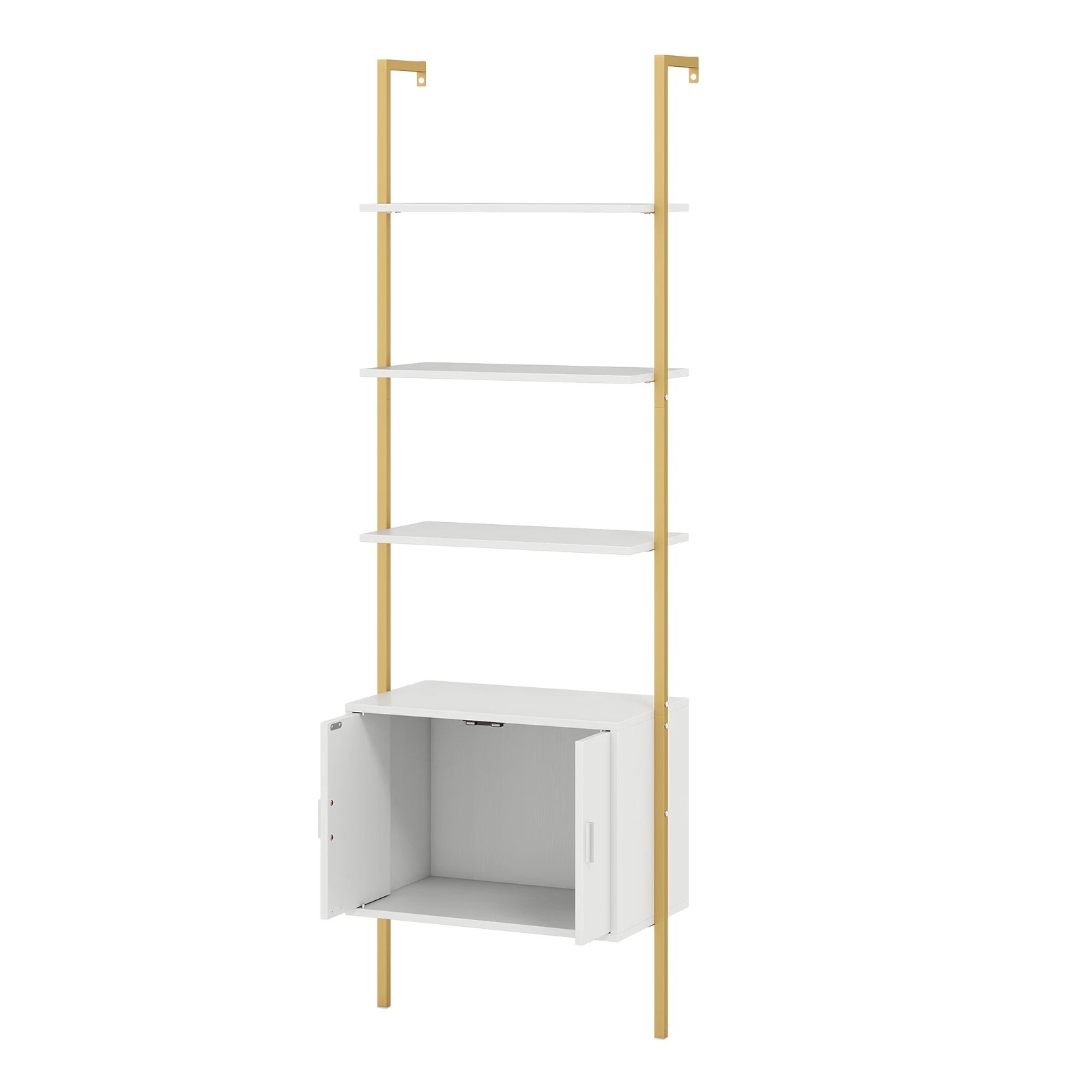 1 Costway 5-Tier Tall Bookshelf Wall Mount Ladder Bookcase w/Cabinet Open Storage Display Rack - White, 1 of 3