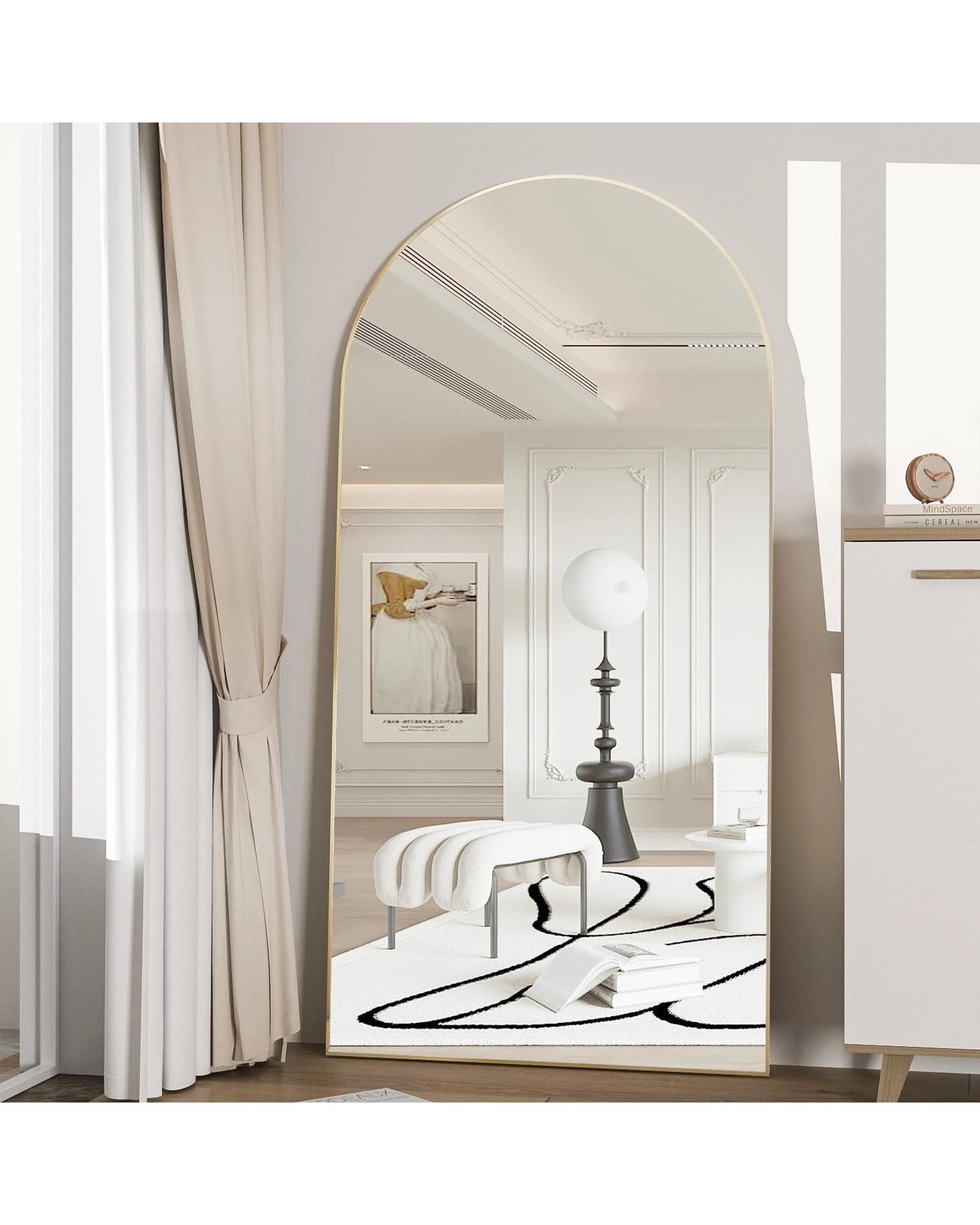 3 OAKORY 180x80cm Arched Full Length Mirror, Floor Mirror for Bedroom Living Room Entry Gold, 3 of 8
