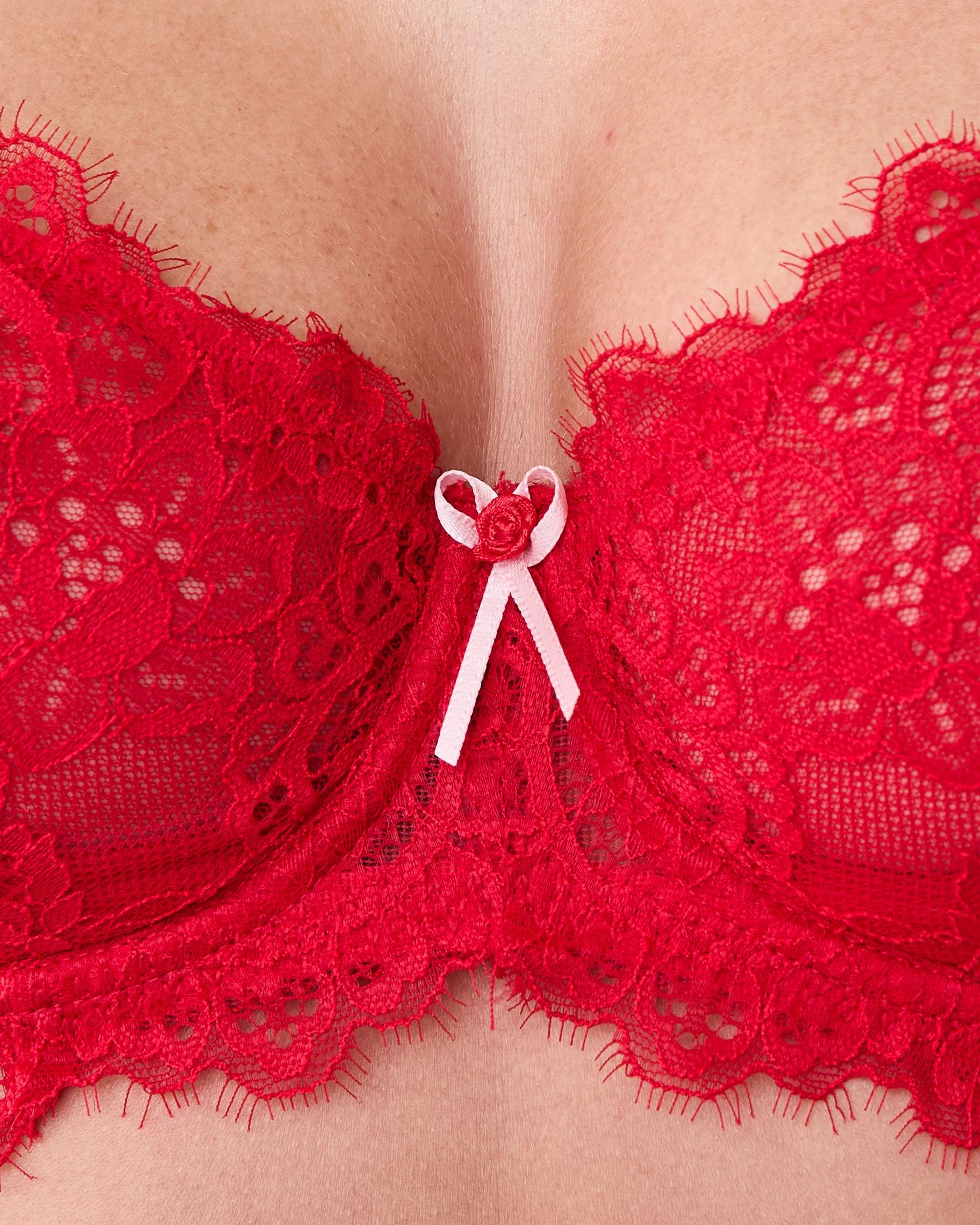 6 Co-ordinated Eyelash Lace Half Soft Cup Bra Strawberry, 6 of 8