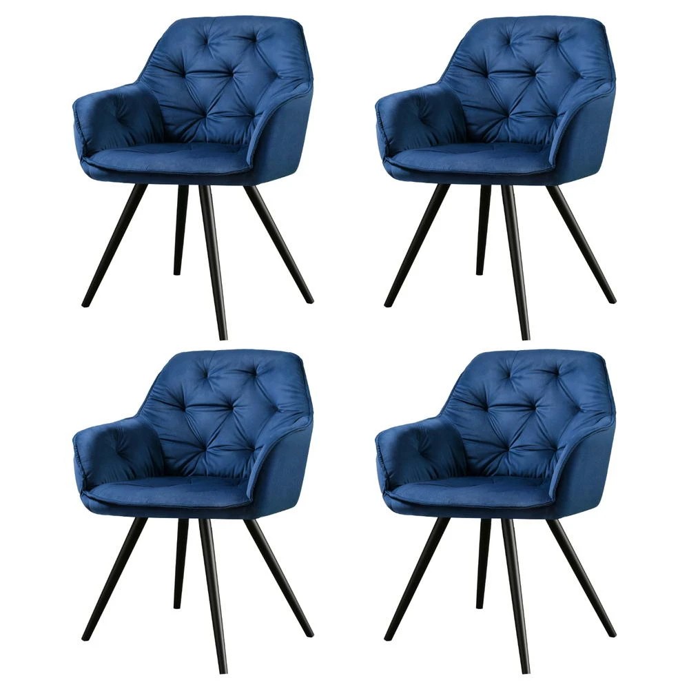 1 Artiss Dining Chairs Set of 4 Velvet Diamond Tufted Armchair - Blue, 1 of 6