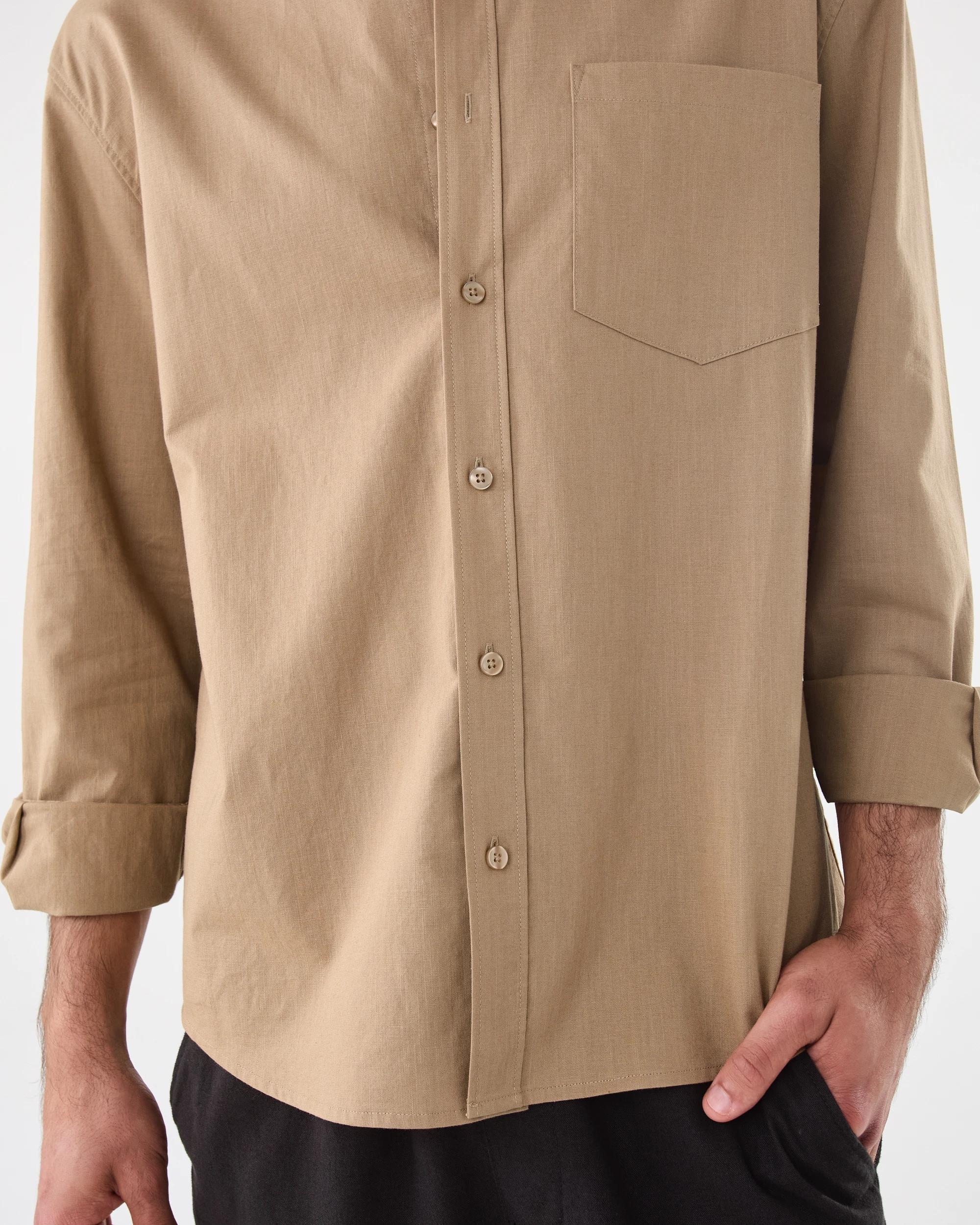 7 Long Sleeve Cotton Linen Shirt UNI BEIGE, 7 of 7