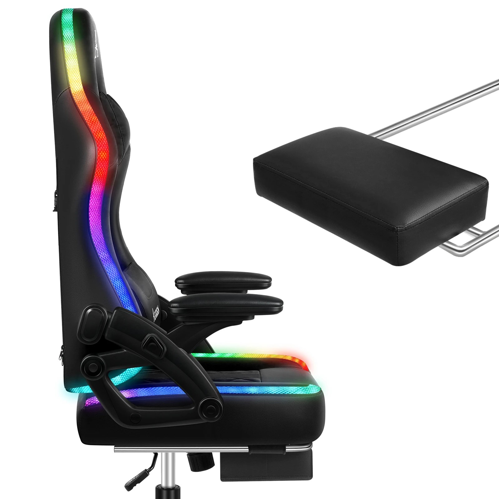 4 Alfordson Gaming Chair Office Massage 12 RGB LED Computer Leather - All Black, 4 of 10