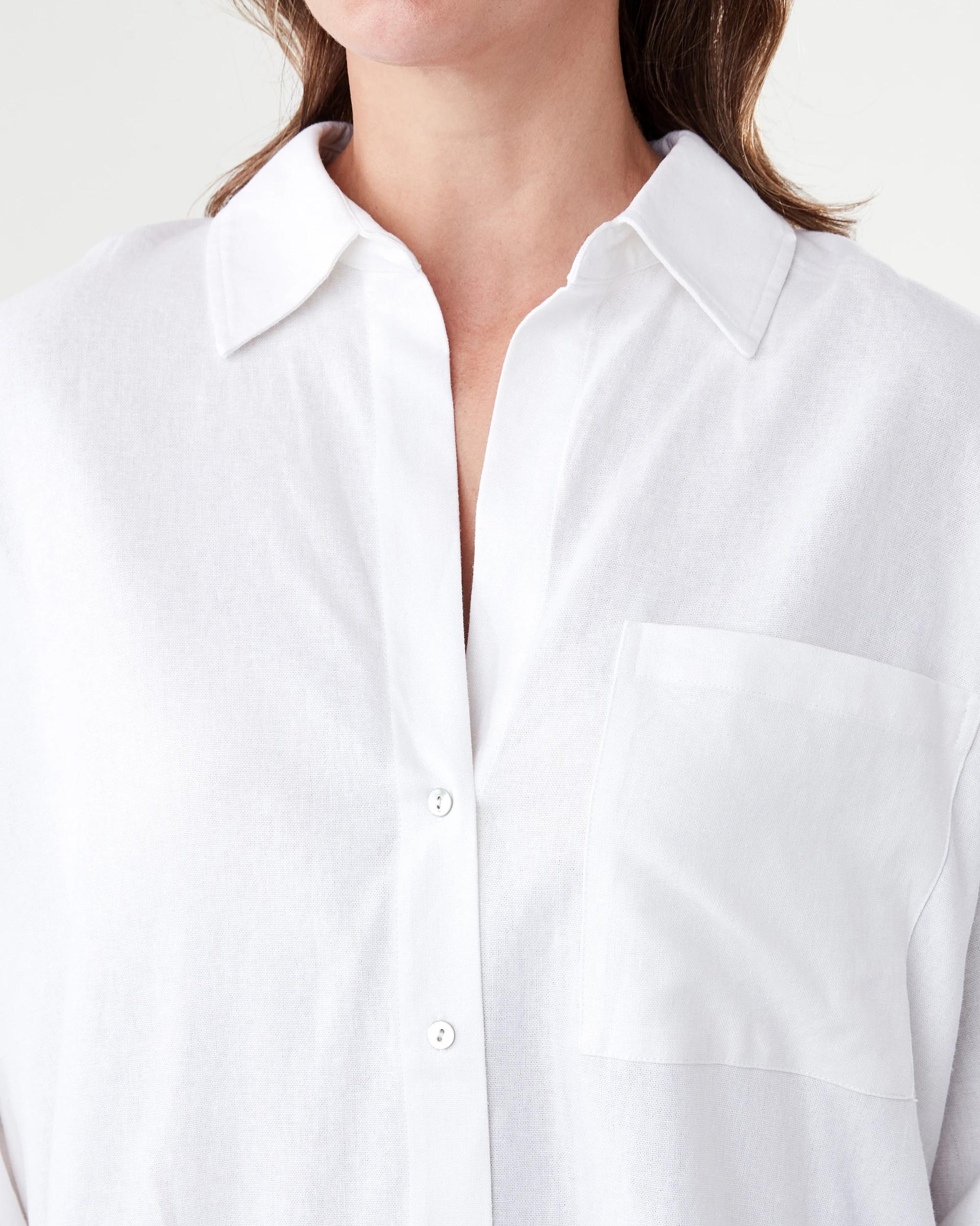 5 Long Sleeve Oversized Linen Blend Shirt White, 5 of 8