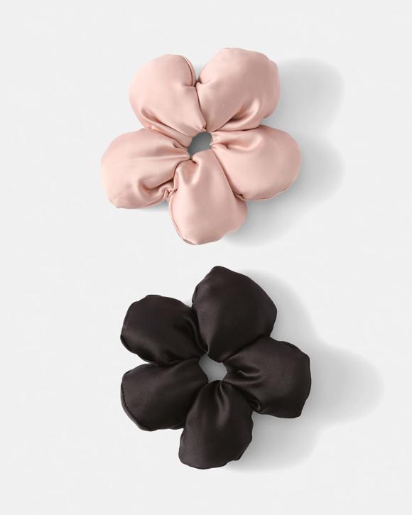 2 Pack Flower Scrunchies - Brown and Pink