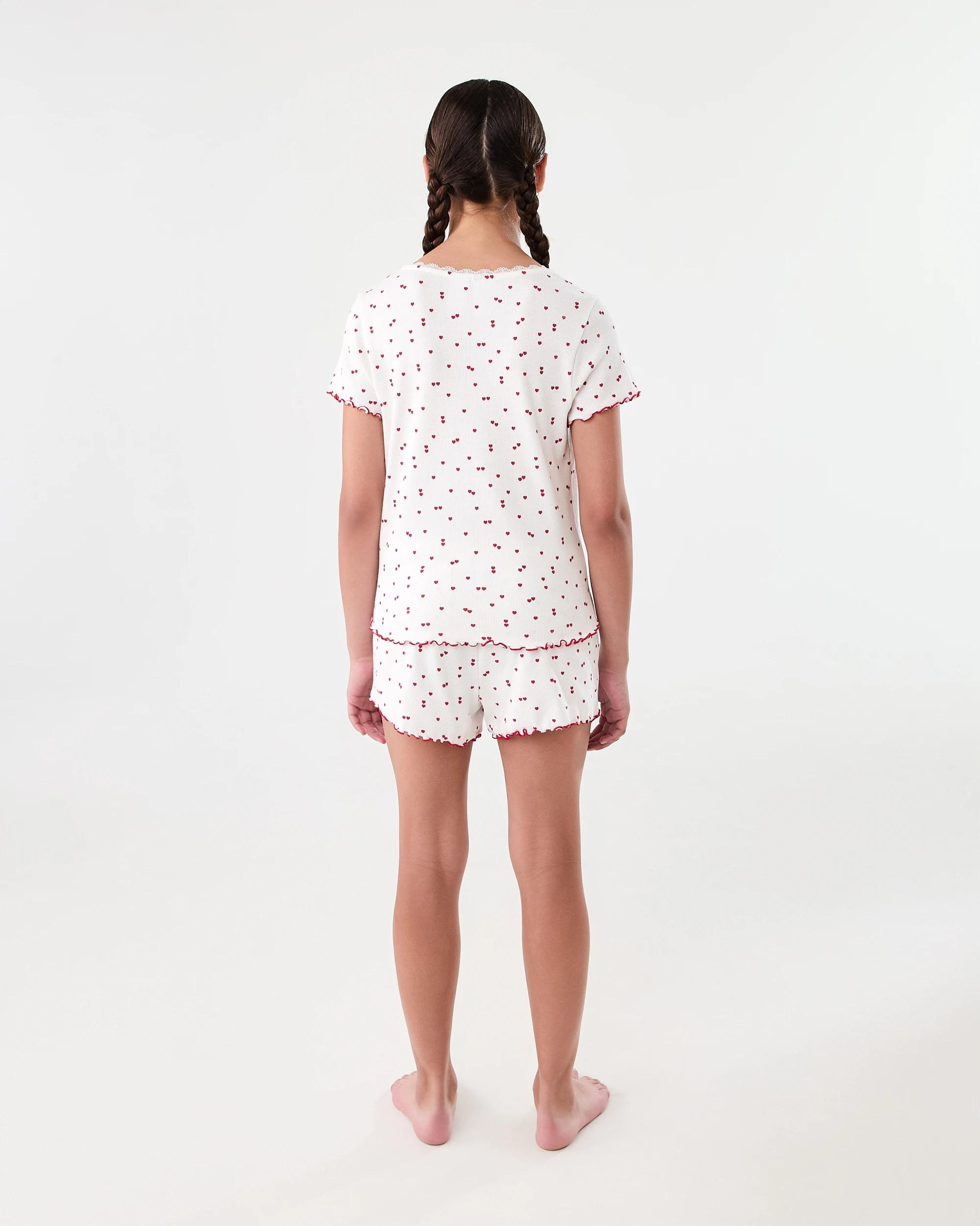 2 Rib Shorts Pyjama Set Wht Hart, 2 of 8