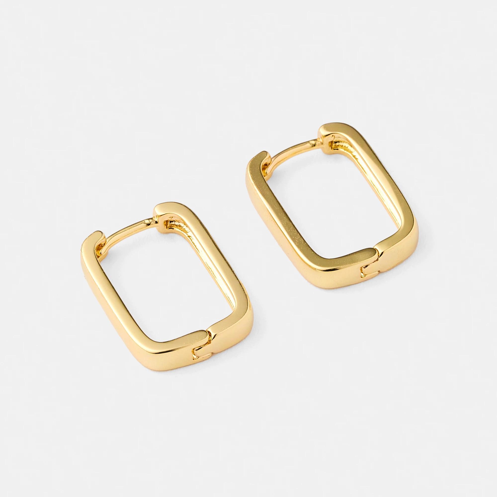 1 18K Gold Plated Rectangle Hoop Earrings Gold, 1 of 5