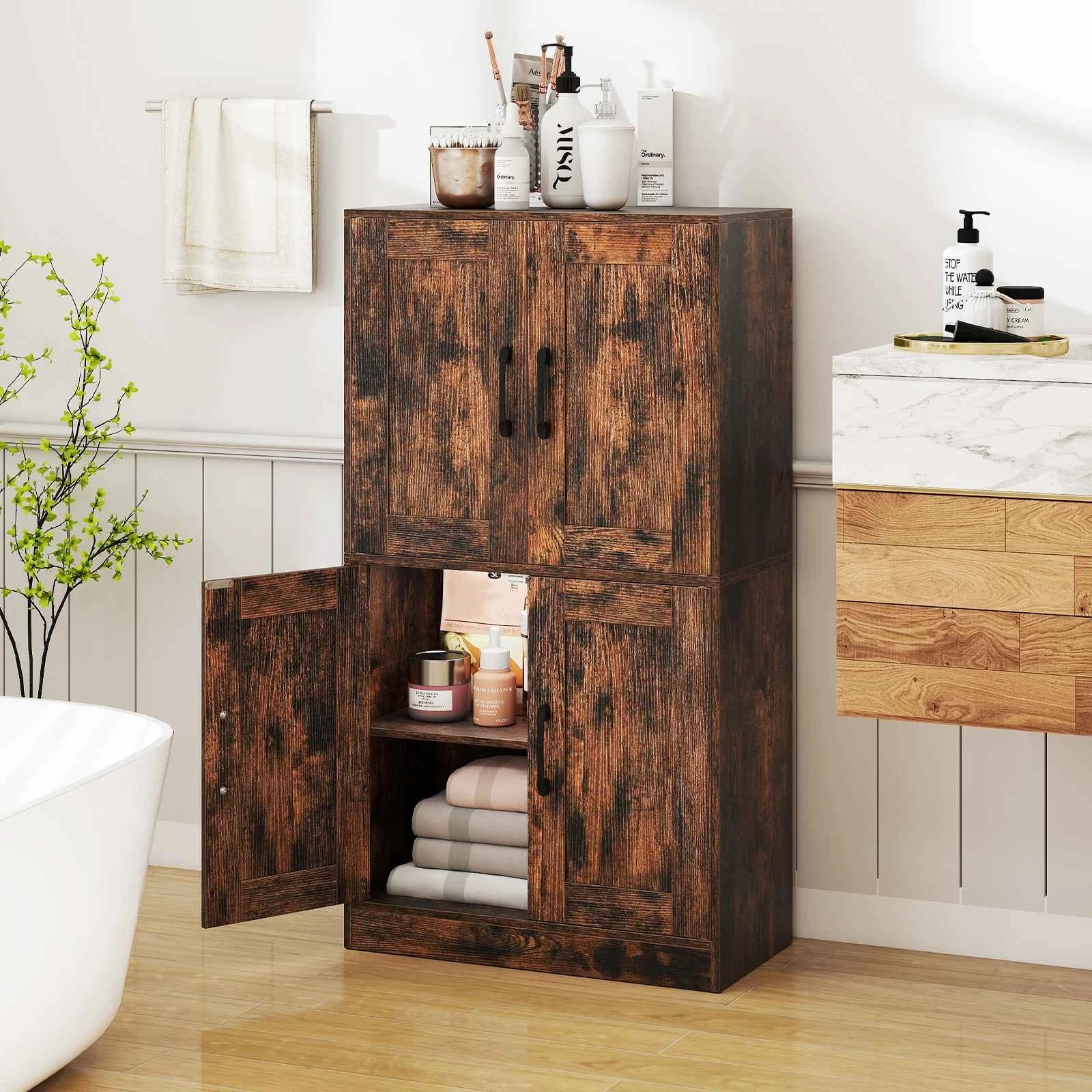 3 Costway 110cm Bathroom Storage Cabinet Kitchen Pantry Sideboard, 3 of 5
