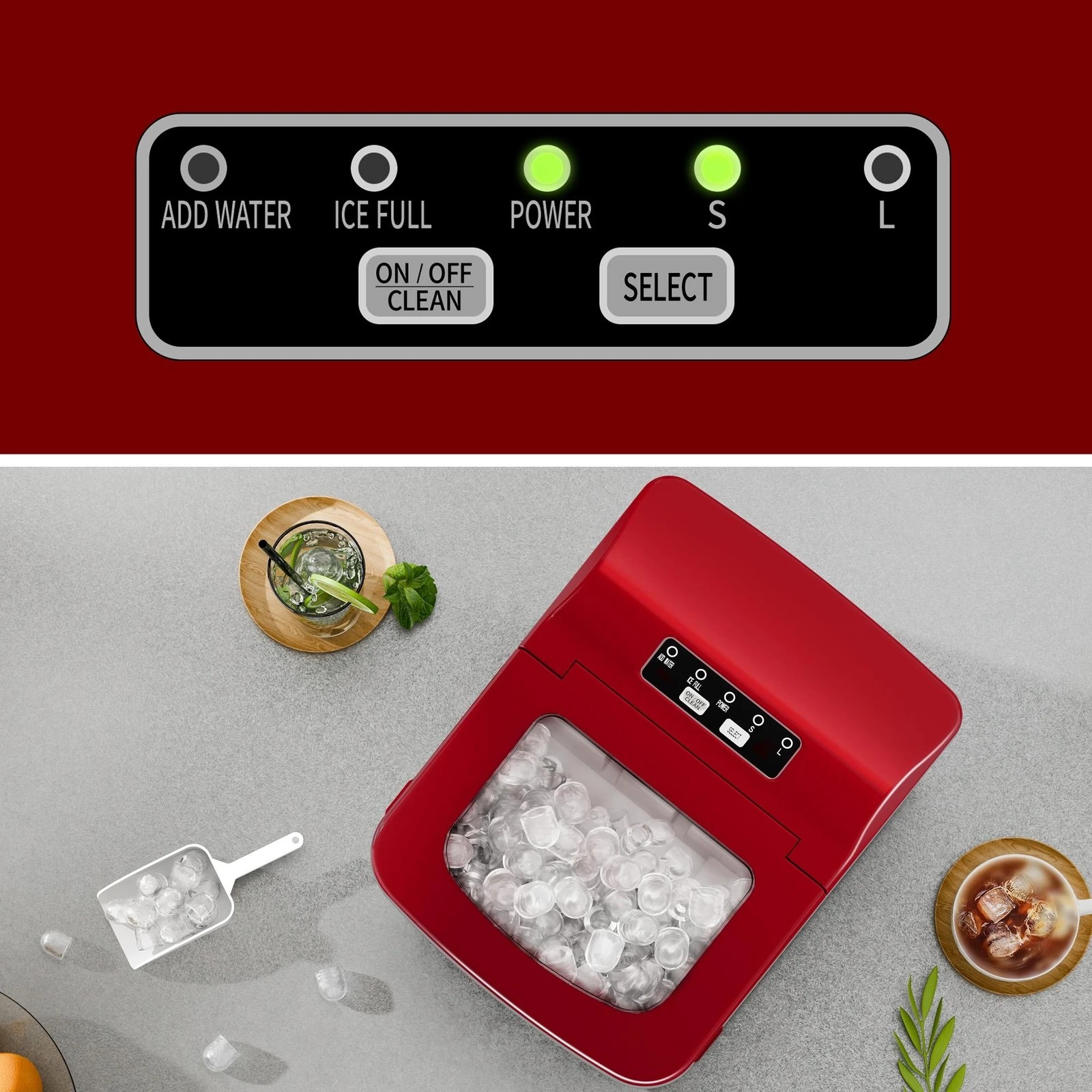 4 Alfordson Ice Maker Machine Commercial Portable 12kg Ice Cube Tray 2.2L - Red, 4 of 10