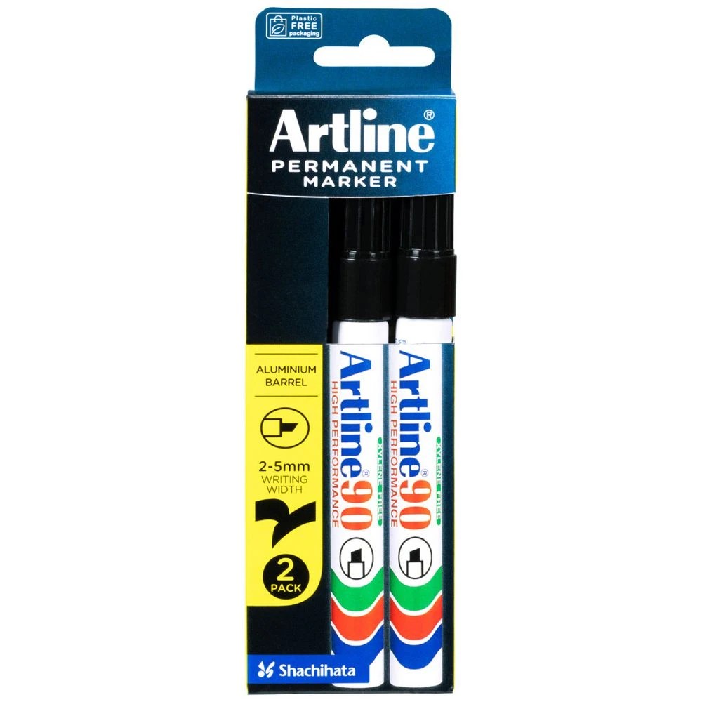 1 Artline 90 Permanent Marker Black 2 Pack, 1 of 6