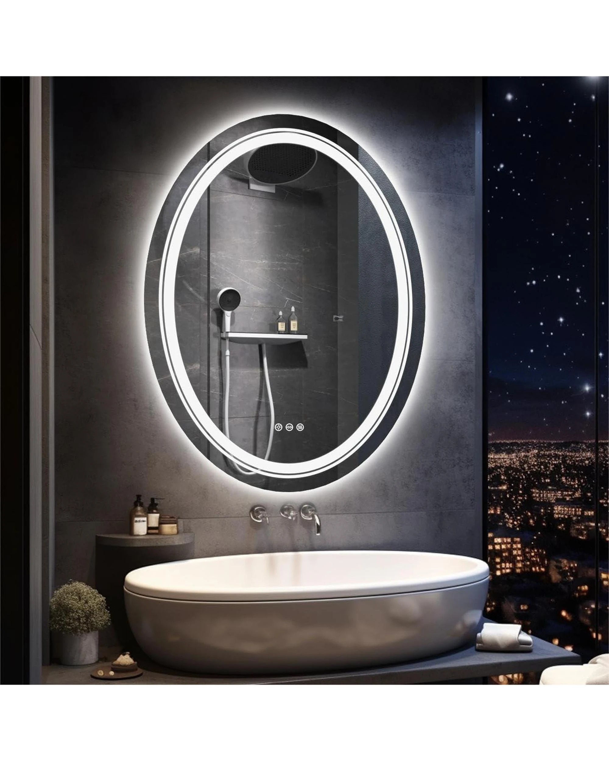 2 OAKORY 60x80cm Oval LED Smart Bathroom Mirror Front and Backlit Anti-Fog Dimmable, 2 of 4