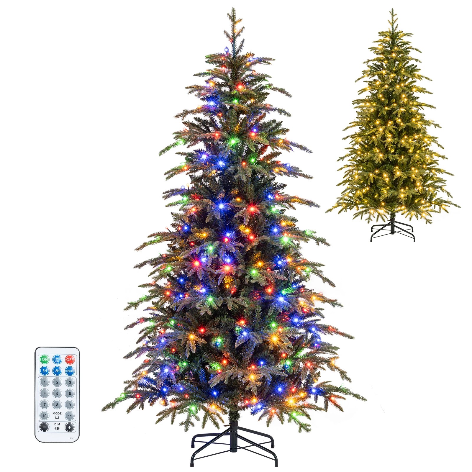 6 Costway 185cm PE & PVC Artificial Christmas Tree Pre-Lit Hinged Xmas Tree 11 Lighting Modes, 6 of 7