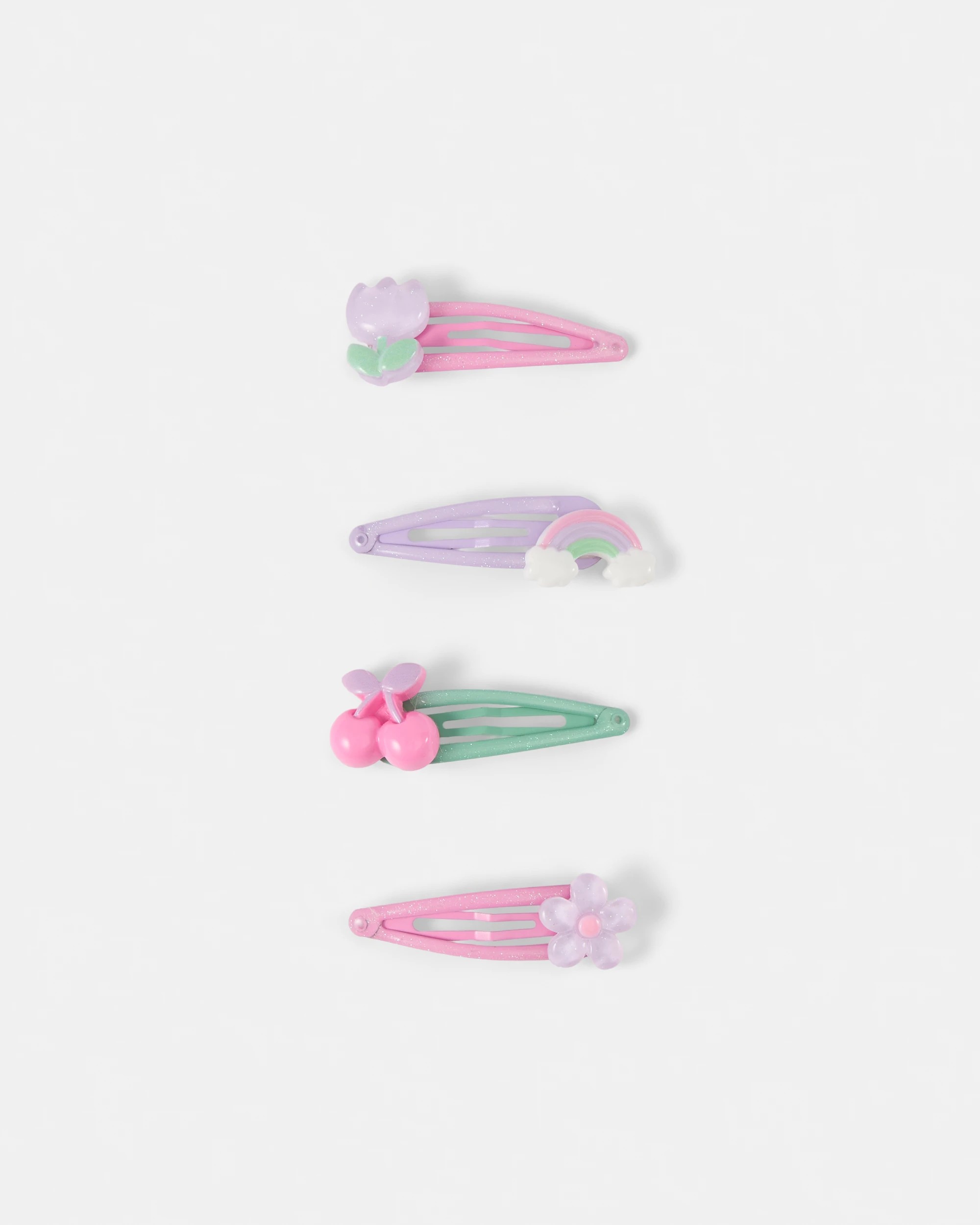 1 4 Pack Snap Hair Clip - Flower, Rainbow and Cherry, 1 of 3