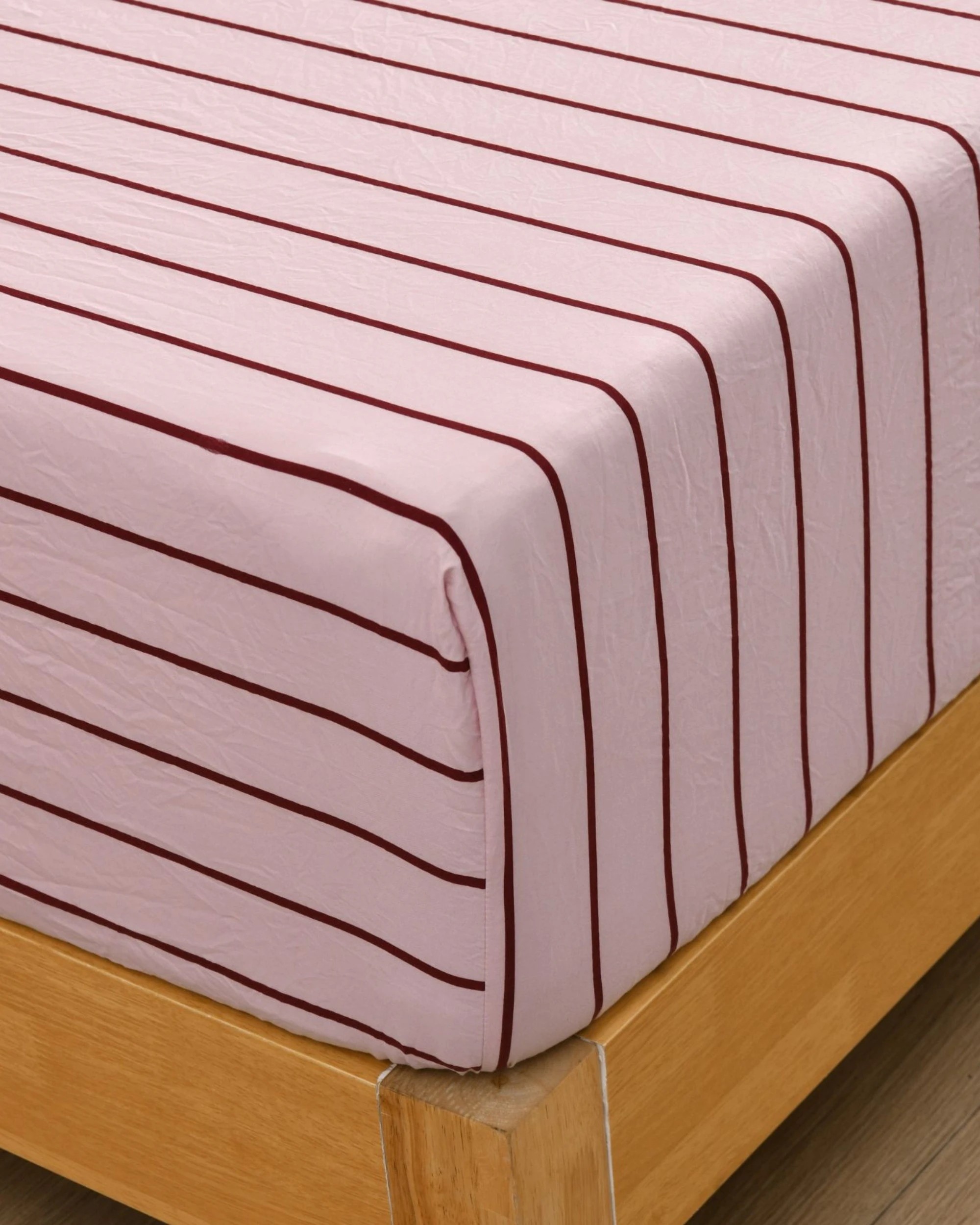 2 Dreamaker Superfine Washed Microfibre Striped Fitted Sheet Set - Single Bed - Pink / Plum, 2 of 5