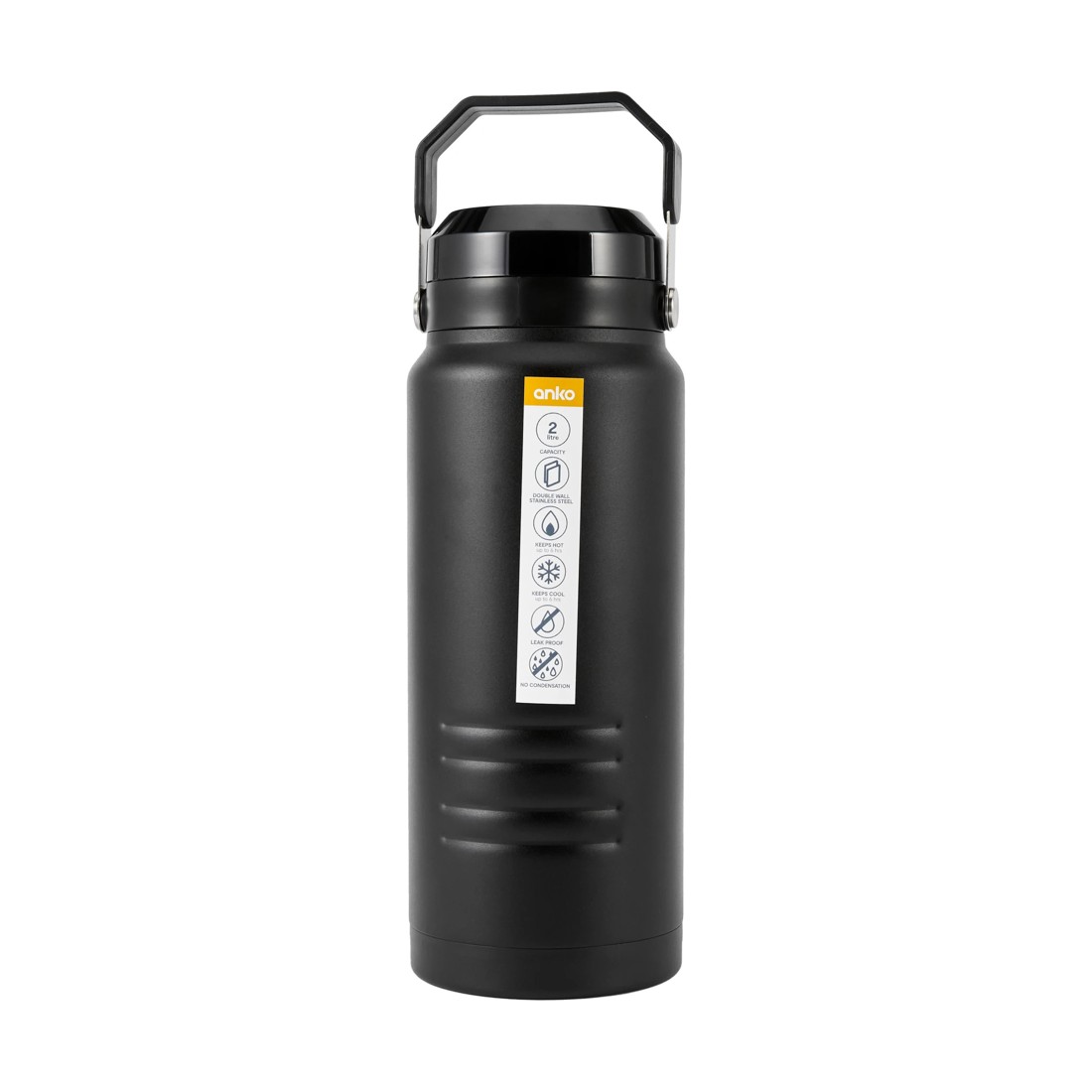 6 2L Black Stainless Steel Top Handle Drink Bottle, 6 of 6