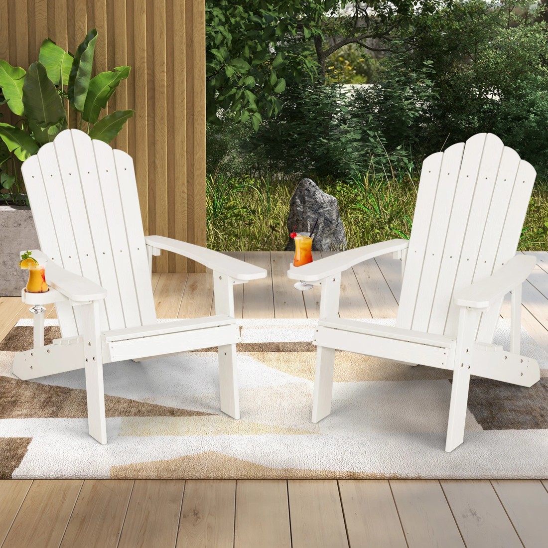 8 Costway Plastic Adirondack Chair Outdoor Beach Chair w/Cup Holder - White, 8 of 10