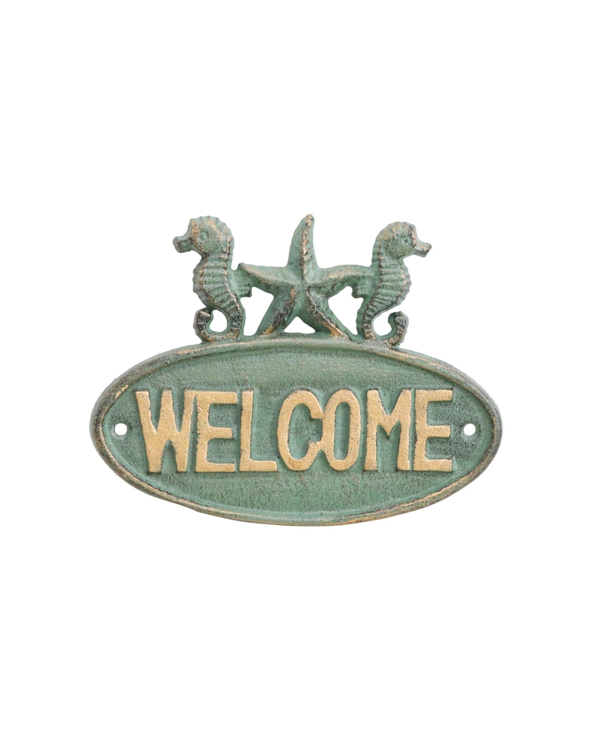 1 LVD Cast Iron Nautical Rustic Welcome Sign Home Garden Decor 19.5x14.5x2cm - Green, 1 of 1