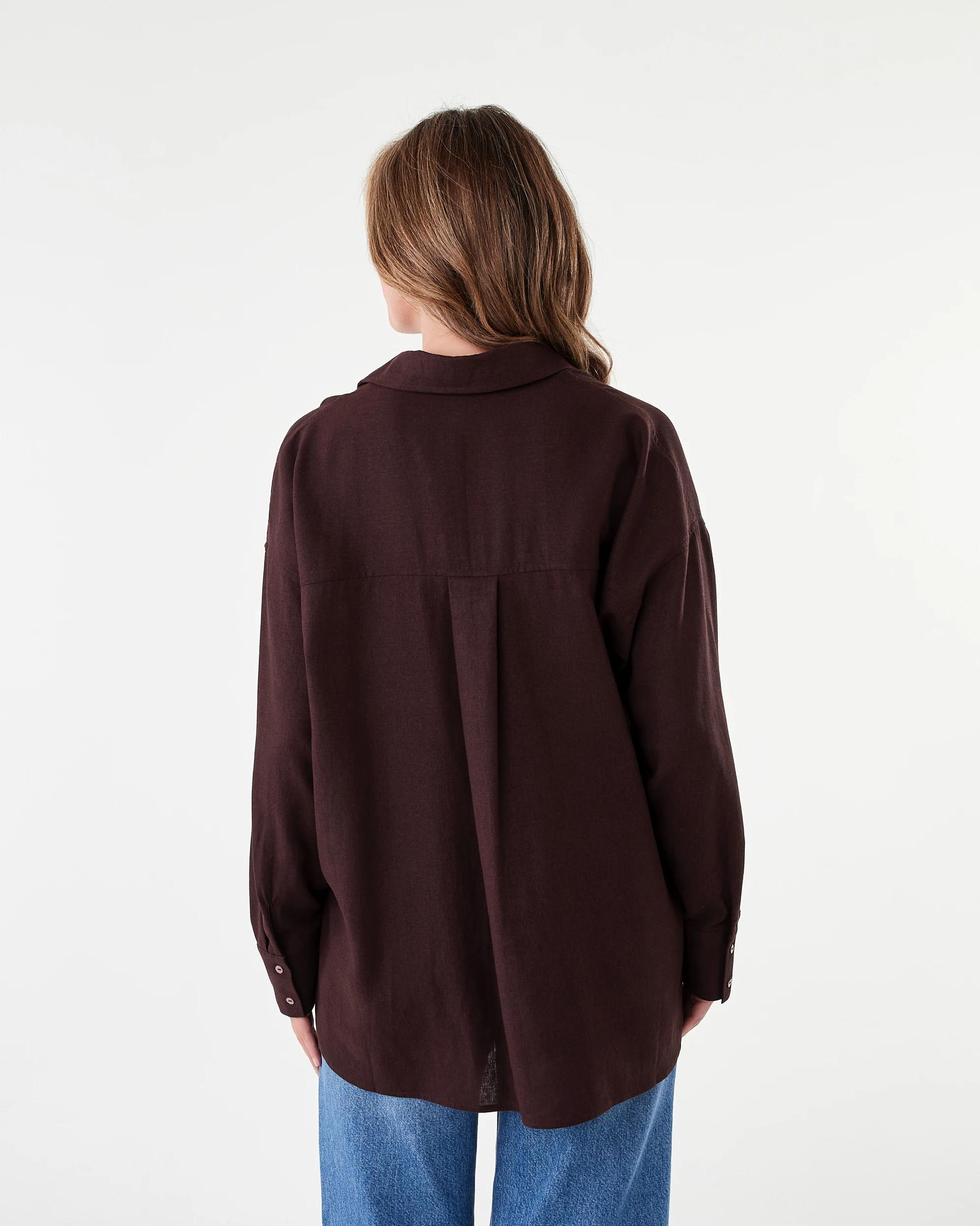 3 Long Sleeve Oversized Linen Blend Shirt Choc Plum, 3 of 8