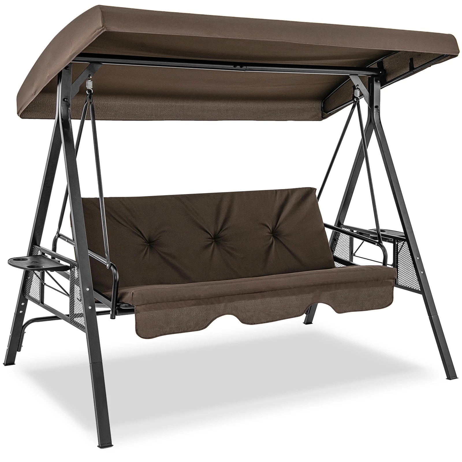1 Costway 3-seat Porch Swing Outdoor Hanging Swing Chair w/Padded Cushion, 1 of 3
