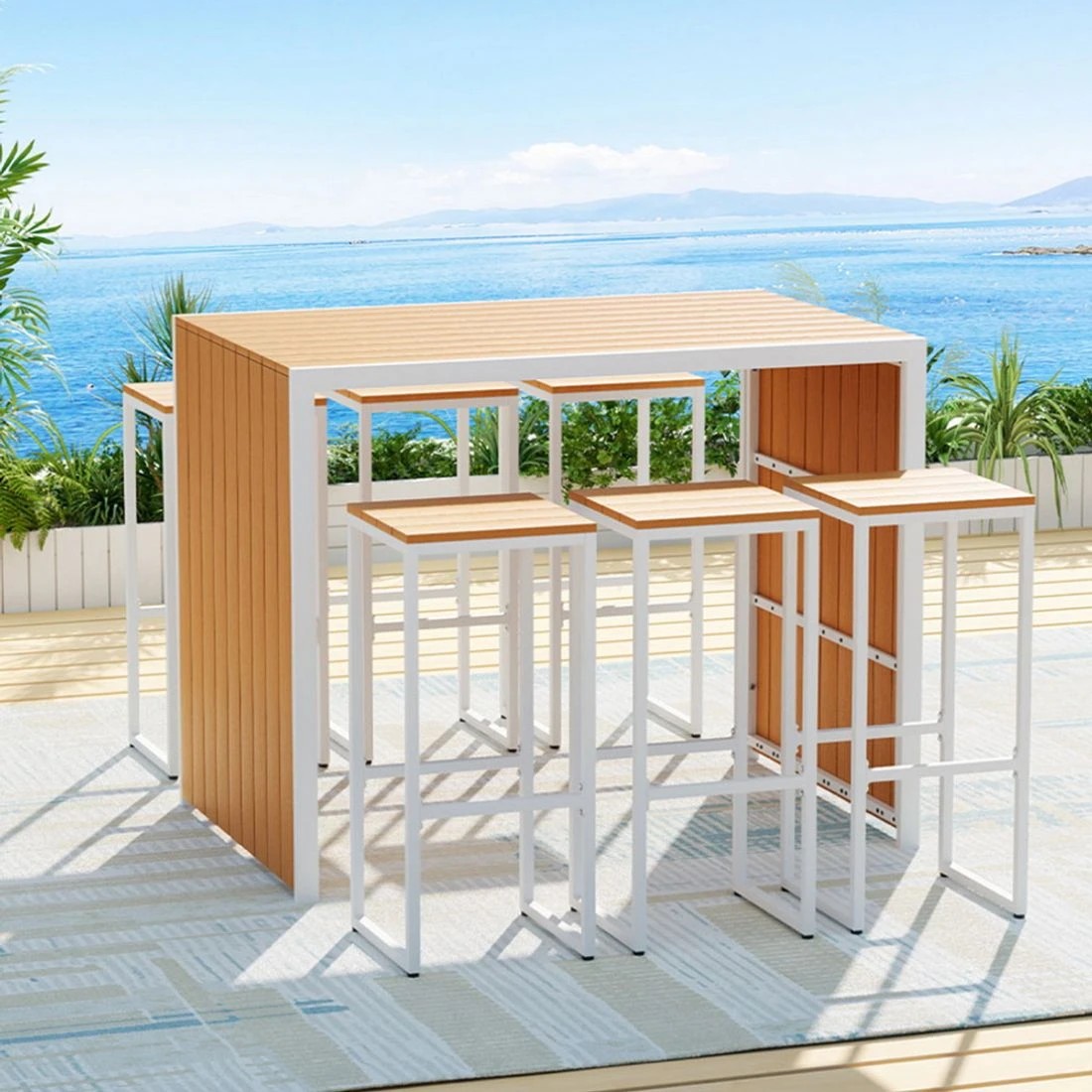 3 Gardeon 7-Piece Outdoor Bar Set Table Chairs Patio Bistro Set  6 Seater - Brown, 3 of 4