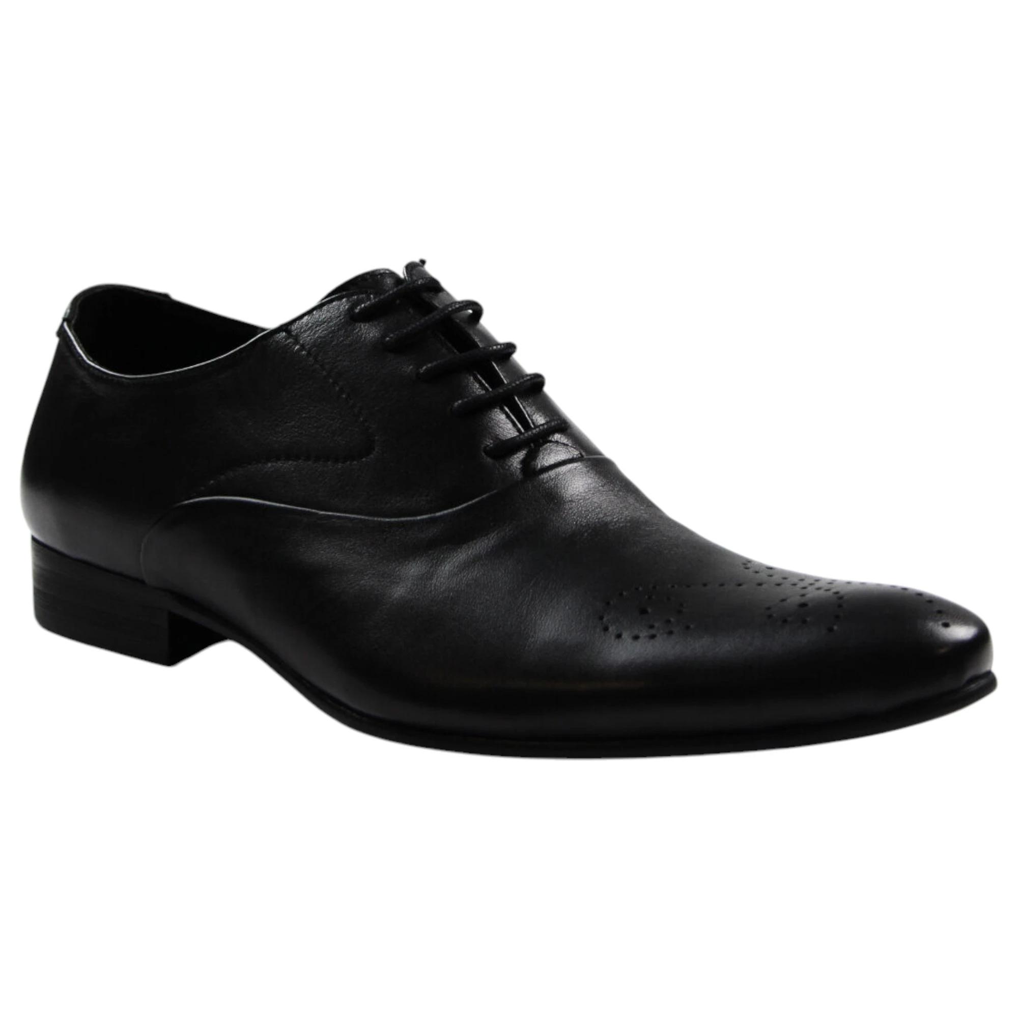 1 Zasel Mens Justin Leather Lace Up Work Formal Casual Work Dress Shoes BLACK, 1 of 3