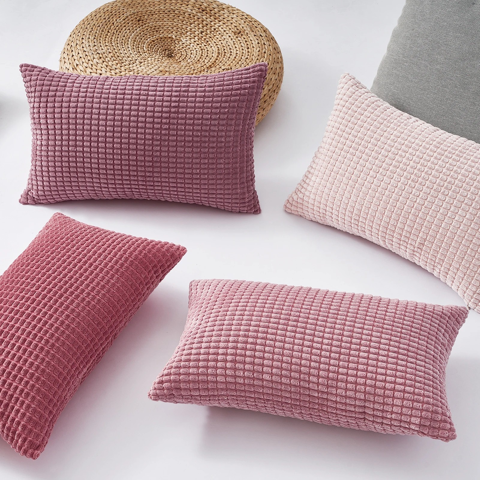 3 Gioia Casa 4-Pack Corduroy Corn Grain Inspired Cushion Covers 30x50cm - Pink, 3 of 5