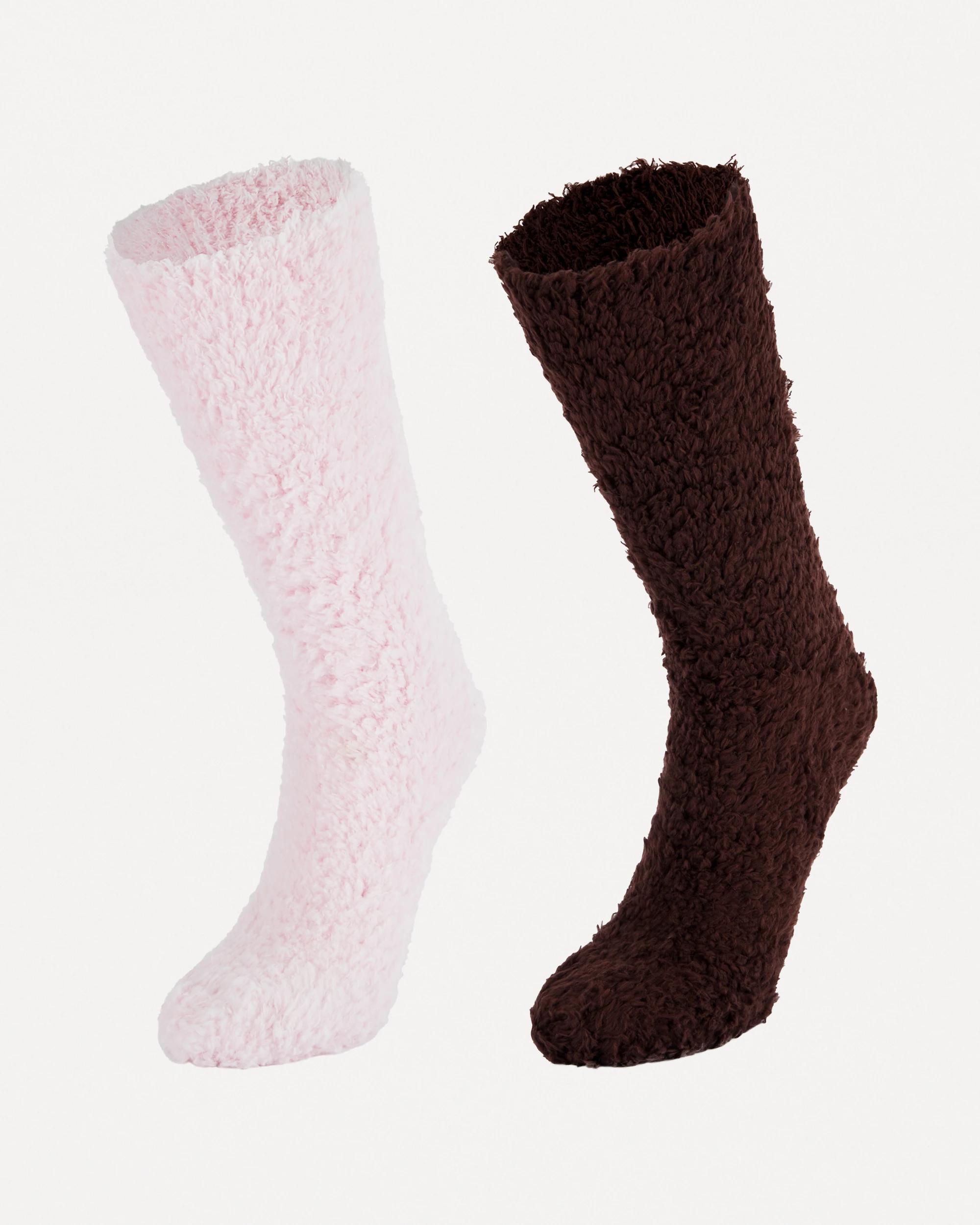 1 2 Pack Teddy Home Socks Pink Choc, 1 of 3
