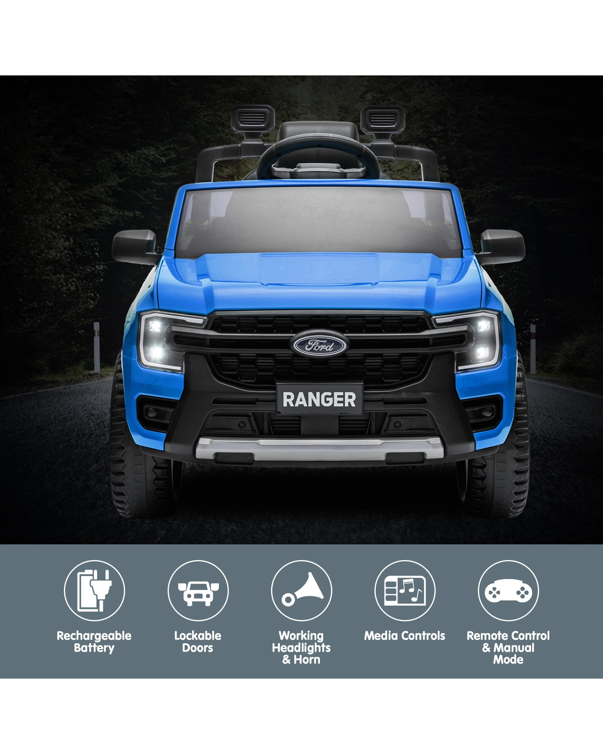 4 Kahuna Ford Ranger Electric Kids Ride On Car in Blue, 4 of 10