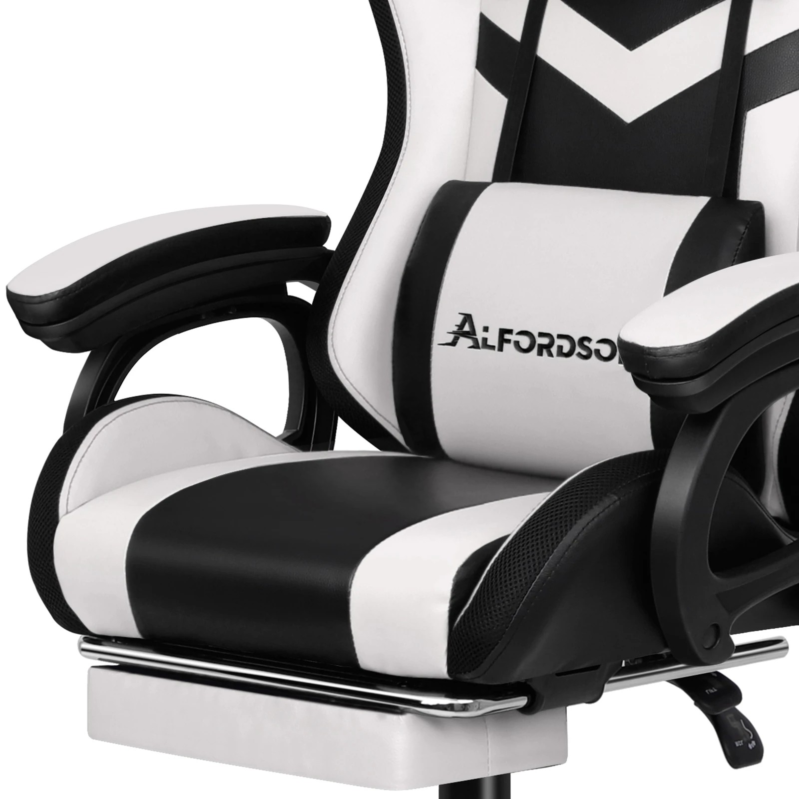 10 Alfordson Gaming Office Chair 12 RGB LED Massage Computer Seat Footrest - White, 10 of 10