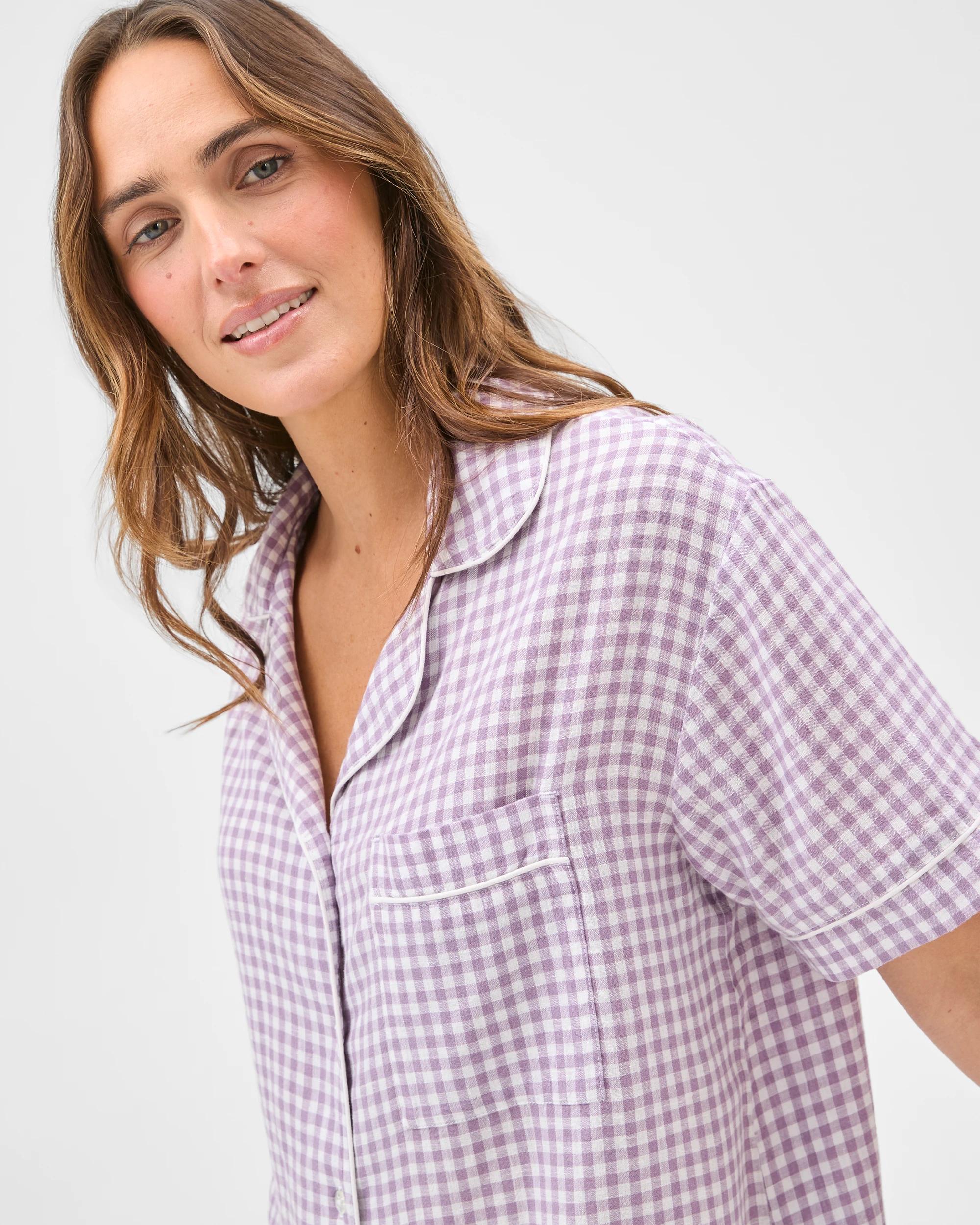 4 Target Woman Linen Blend 7/8 Length Pyjama Set PURPLE GINGHAM, 4 of 6