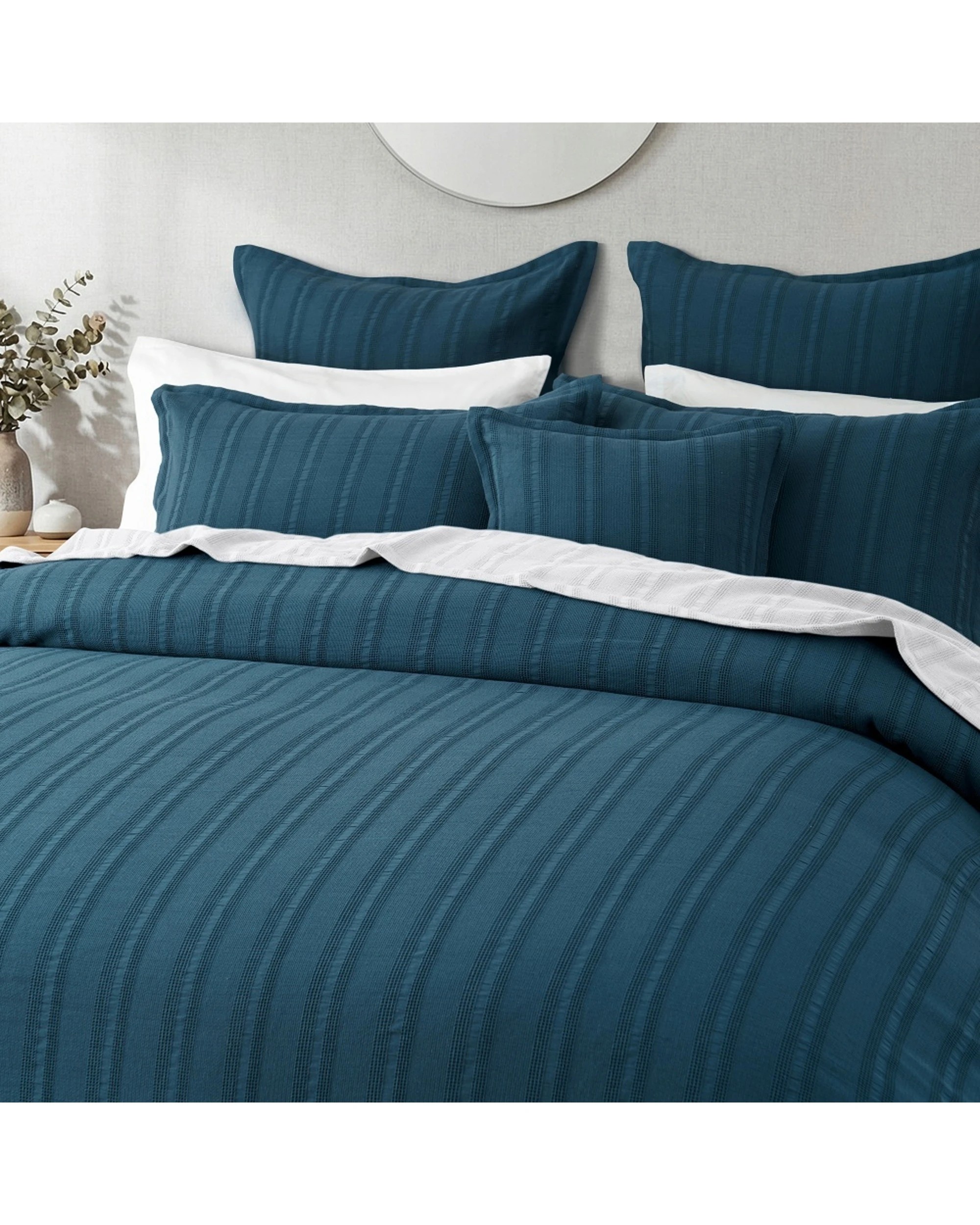2 Bianca Ashcombe Yarn Dyed Cotton Waffle Bedspread Set - Queen Bed - Blue, 2 of 5
