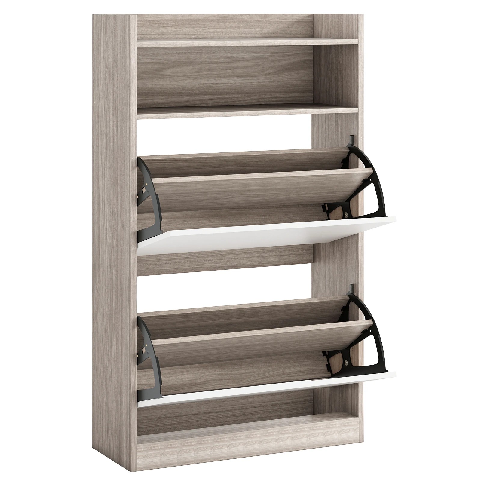 1 Costway 2 Flip Drawers Shoe Storage Cabinet Hidden Wooden Shoe Rack Shoe Organiser - Grey, 1 of 4