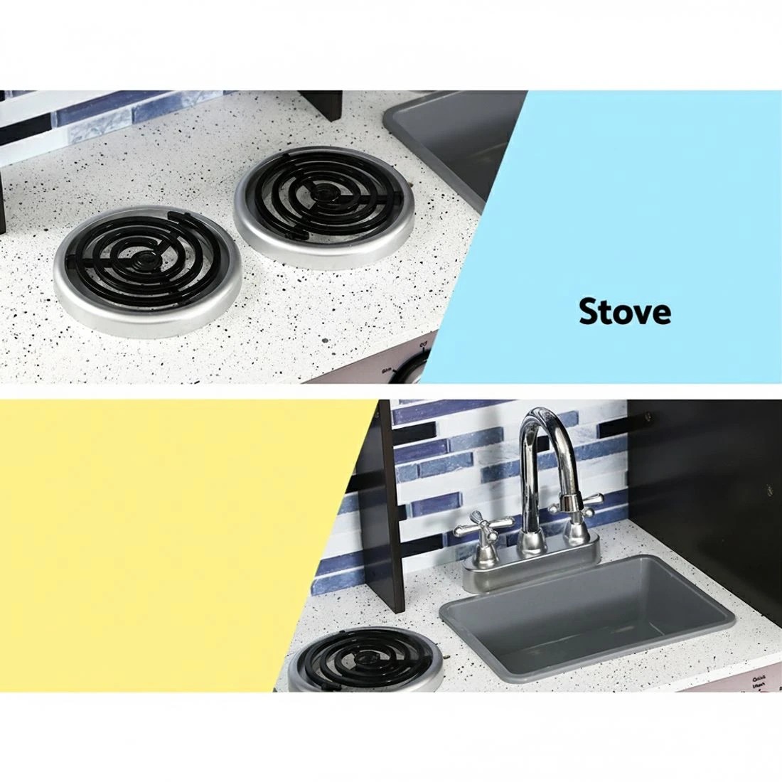 4 Keezi Kids Kitchen Play Set en Pretend Toys Cooking Children Oven Fridge - Multi, 4 of 5