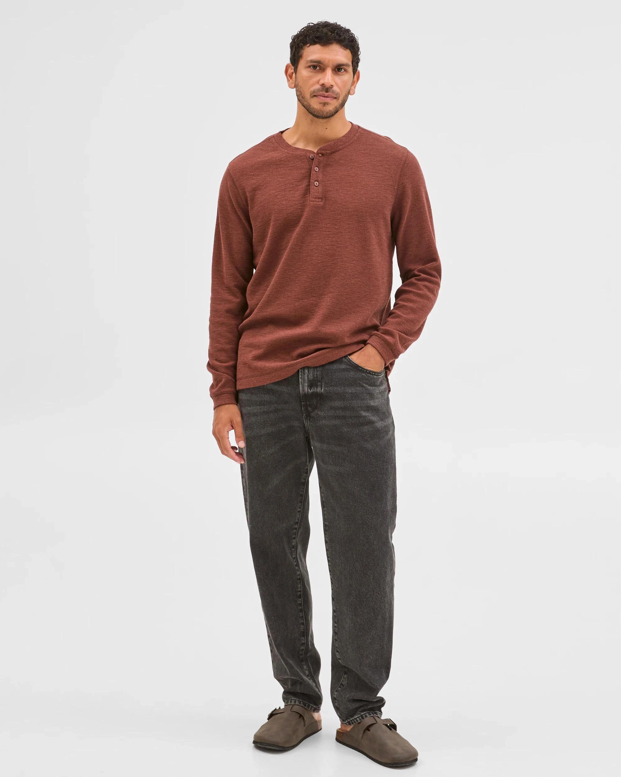 1 Target Australian Cotton Waffle Henley T-Shirt OXBLOOD MARLE, 1 of 6