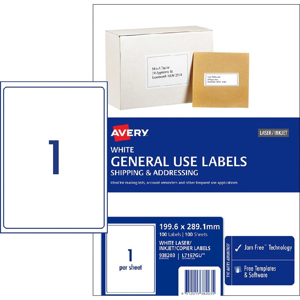 1 Avery 1UP Inkjet Laser General Use Labels White 100 Sheets, 1 of 4