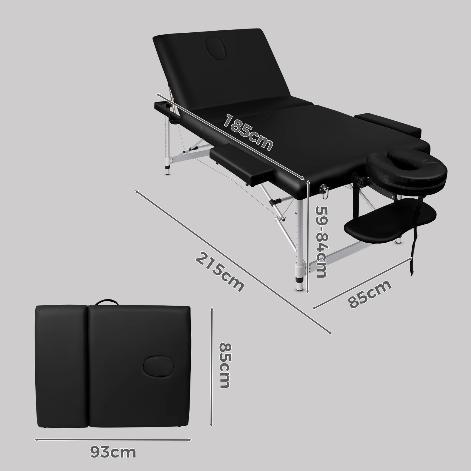 6 Alfordson Massage Table 3 Fold 85cm Foldable Portable Aluminium Lift Up Bed Desk - Black, 6 of 7