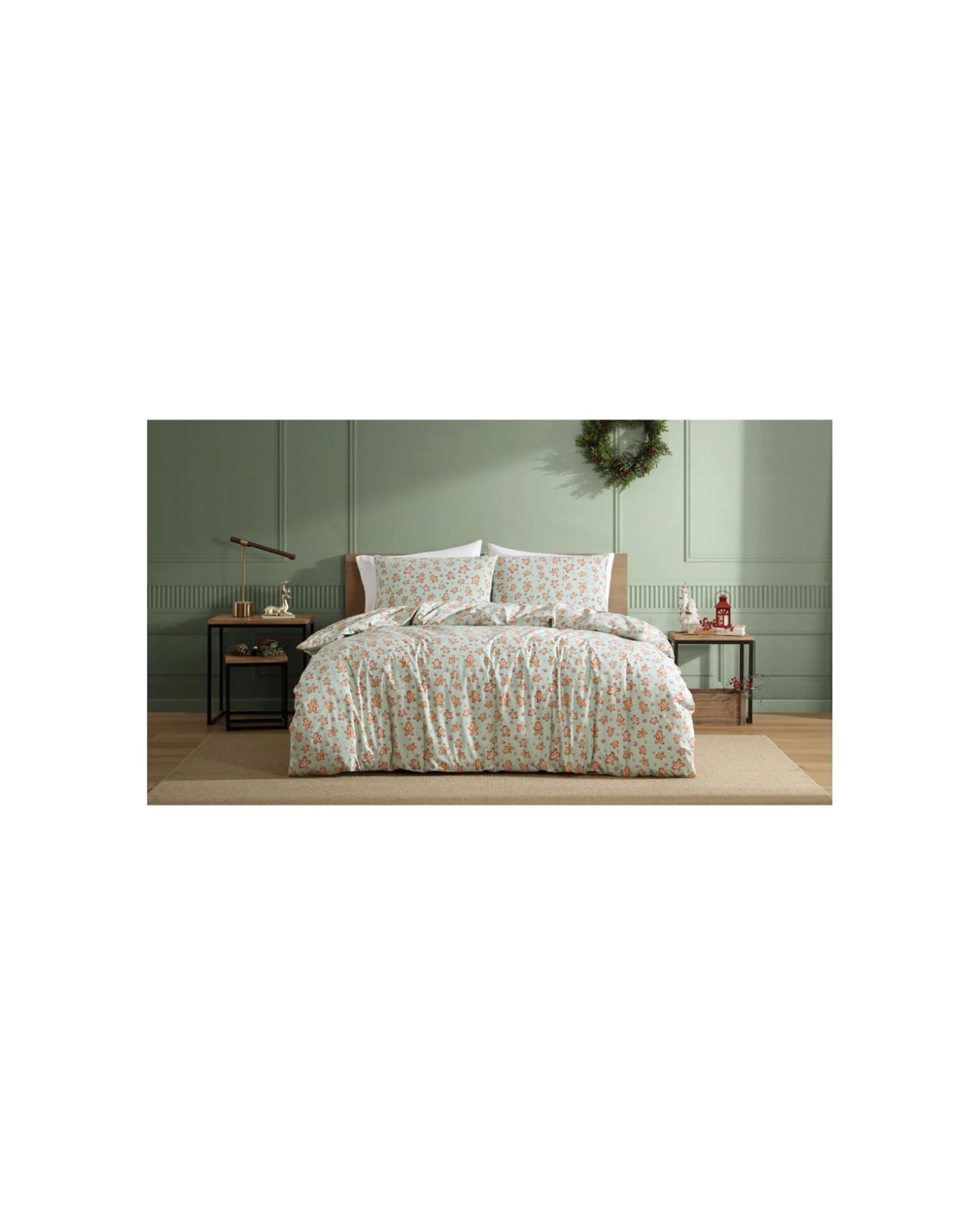 1 Ardor Festive Gingerbread Man Quilt Duvet Cover Set Christmas Single - Green, 1 of 1