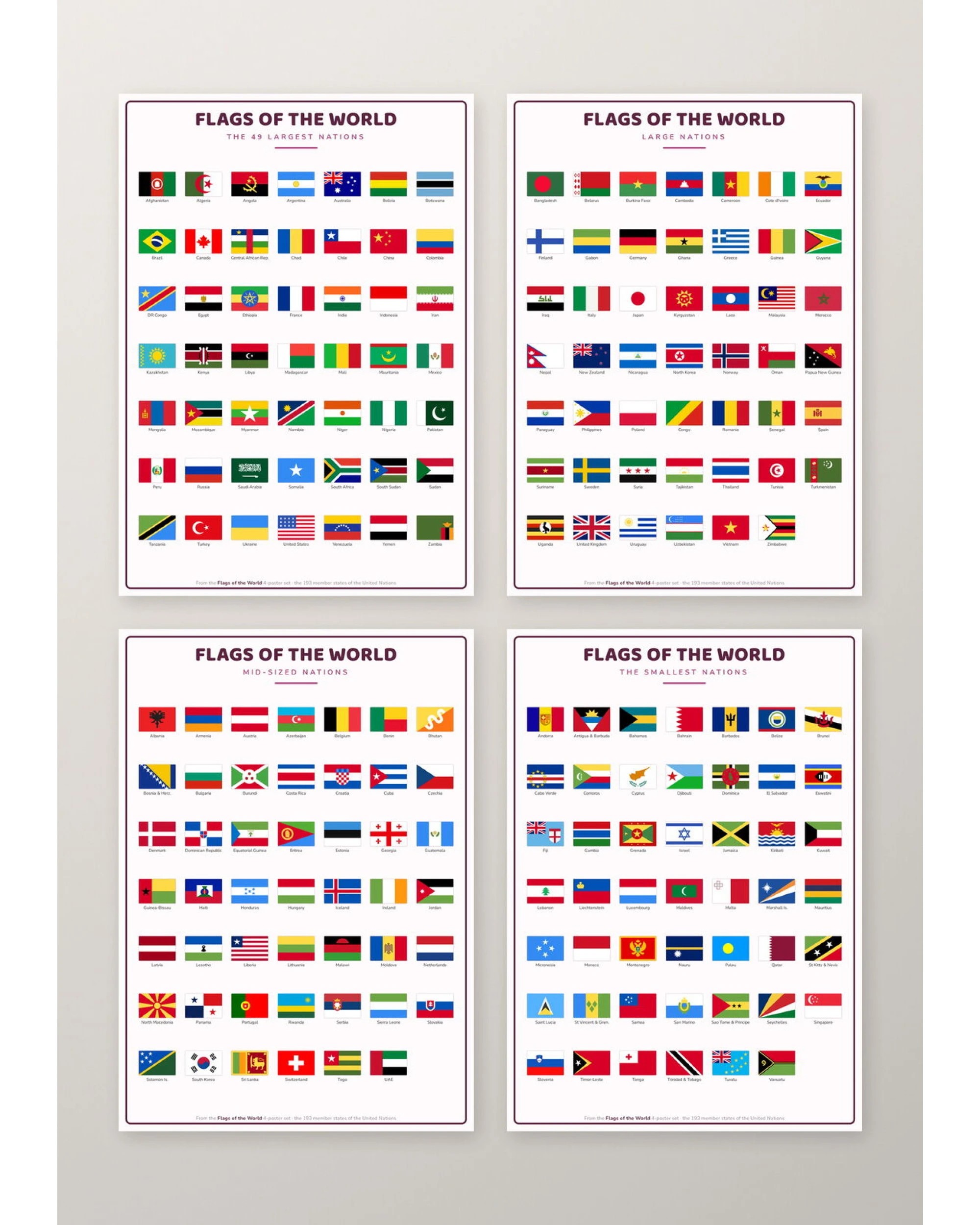 1 BR Home Flags of the World 193 Countries 4 Poster Set A4 Matte Laminated, 1 of 4
