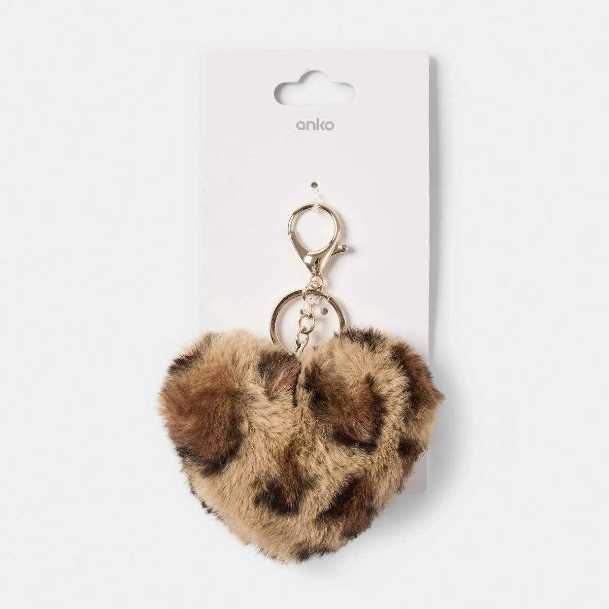 2 Fluffy Leopard Heart Keyring - Brown and Gold Tone, 2 of 2