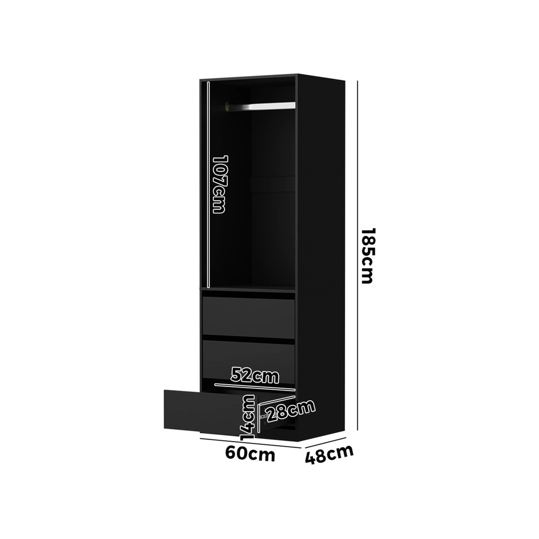 9 Oikiture Open Wardrobe Shelf Unit Clothes Storage 3 Drawers Hanging Rail
 - Black, 9 of 10