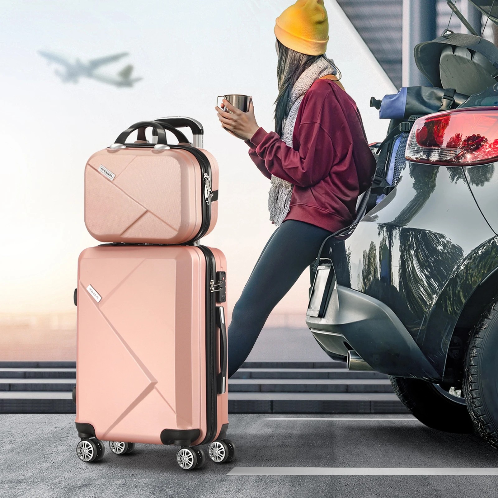4 Mazam 2PCS Luggage Suitcase Trolley Set - Pink, 4 of 7