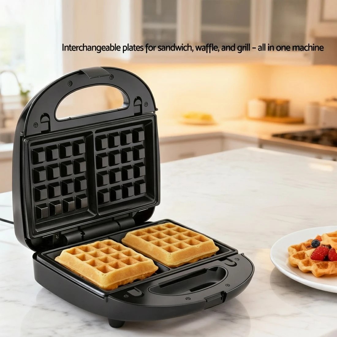 4 Devanti 3-in-1 Sandwich Press Waffle Maker Panini Press Grill - Black, 4 of 7