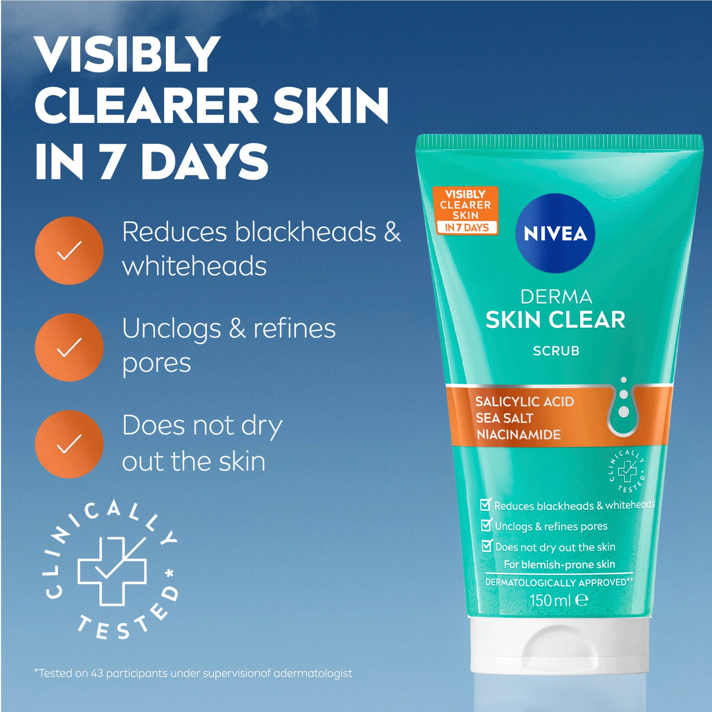 3 Nivea Derma Skin Clear Scrub 150ml - Salicylic Acid, Sea Salt and Niacinamide, 3 of 7