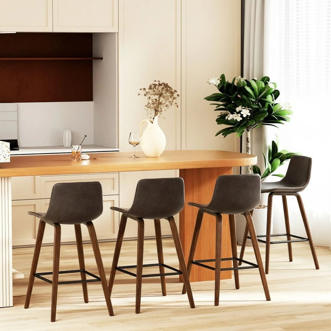 5 Artiss 4x Bar Stools Vintage Leather Wooden - Brown, 5 of 5