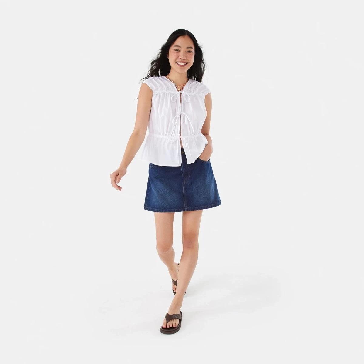 2 Sleeveless Poplin Gathered Tie Top WHITE, 2 of 9