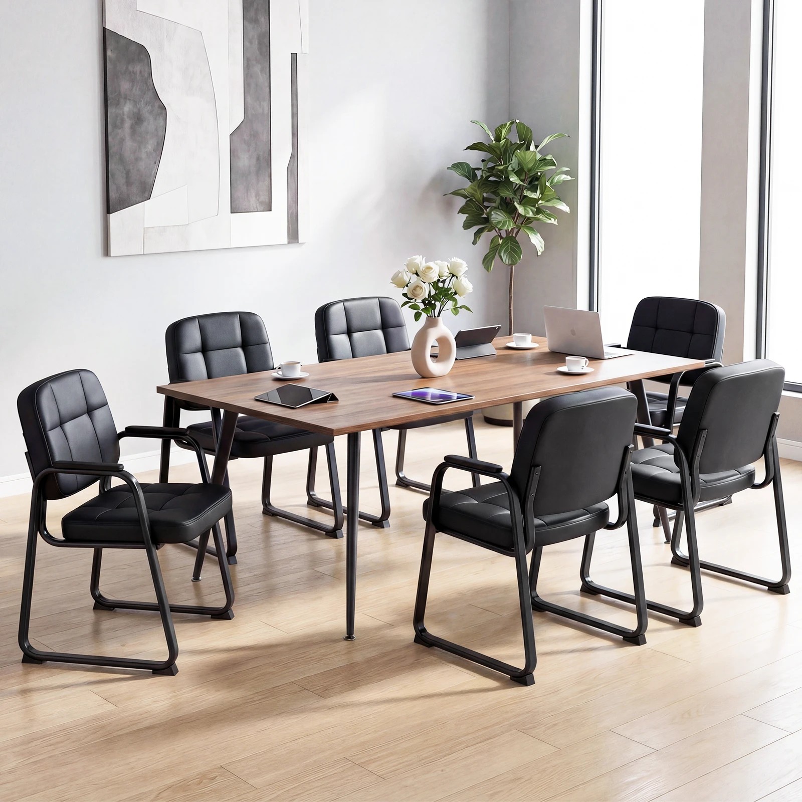 1 Costway 4x Dining Chairs Waiting Conference Room Guest Chairs Set Leather Office Reception, 1 of 1